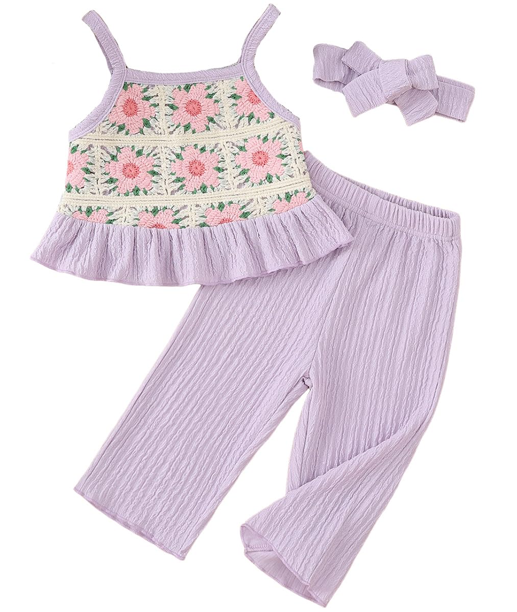 Toddler Baby Girl Summer Clothes Outfits Crocheted Ruffle Camisole Pants Kids Clothing Set WEBE CLOTHING