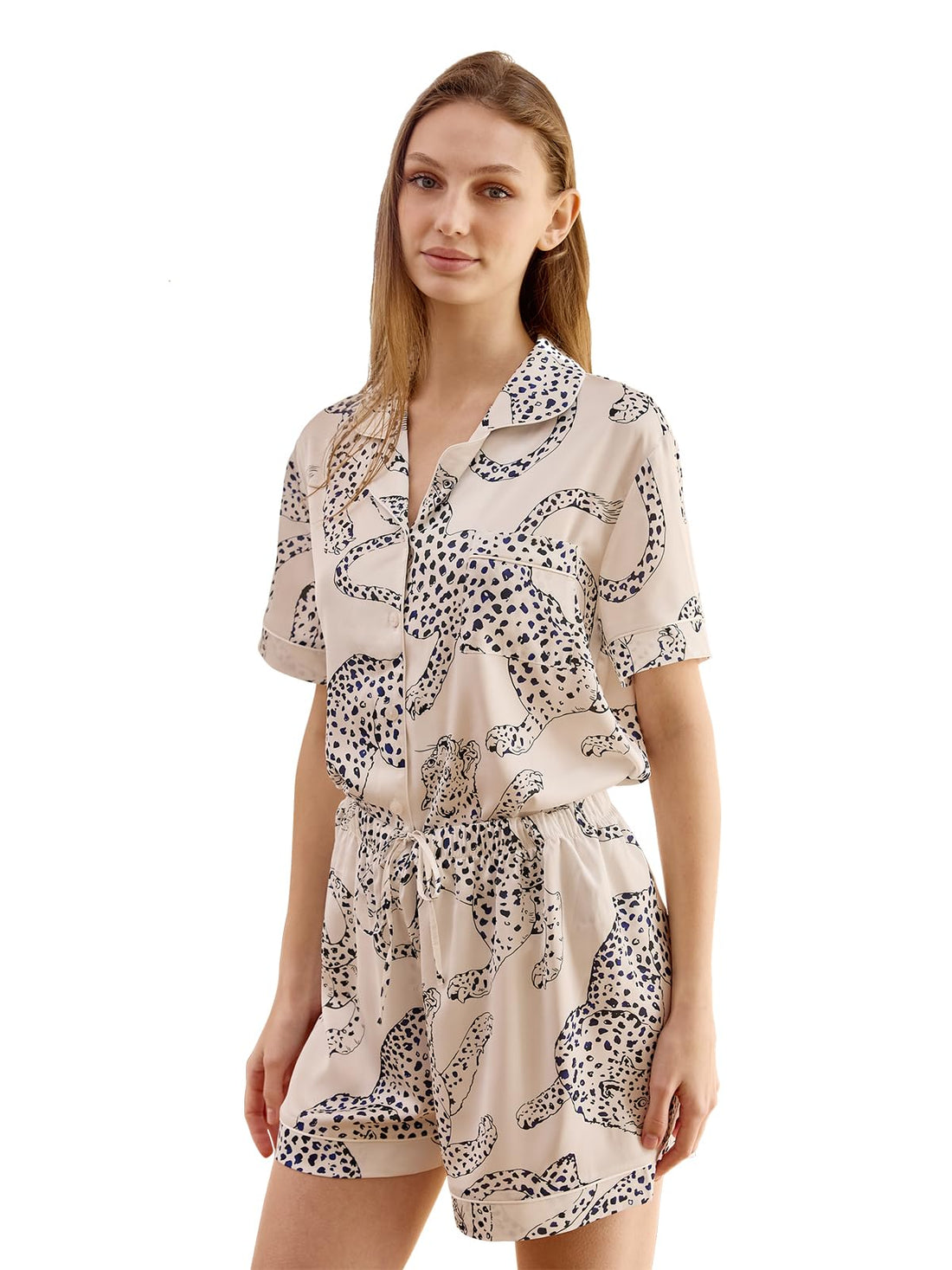 Christmas Pajamas Shorts Silk Pjs Women Satin Pajama Cute Print Tee and Shorts Gift Sleepwear 2 Pieces Loungewear