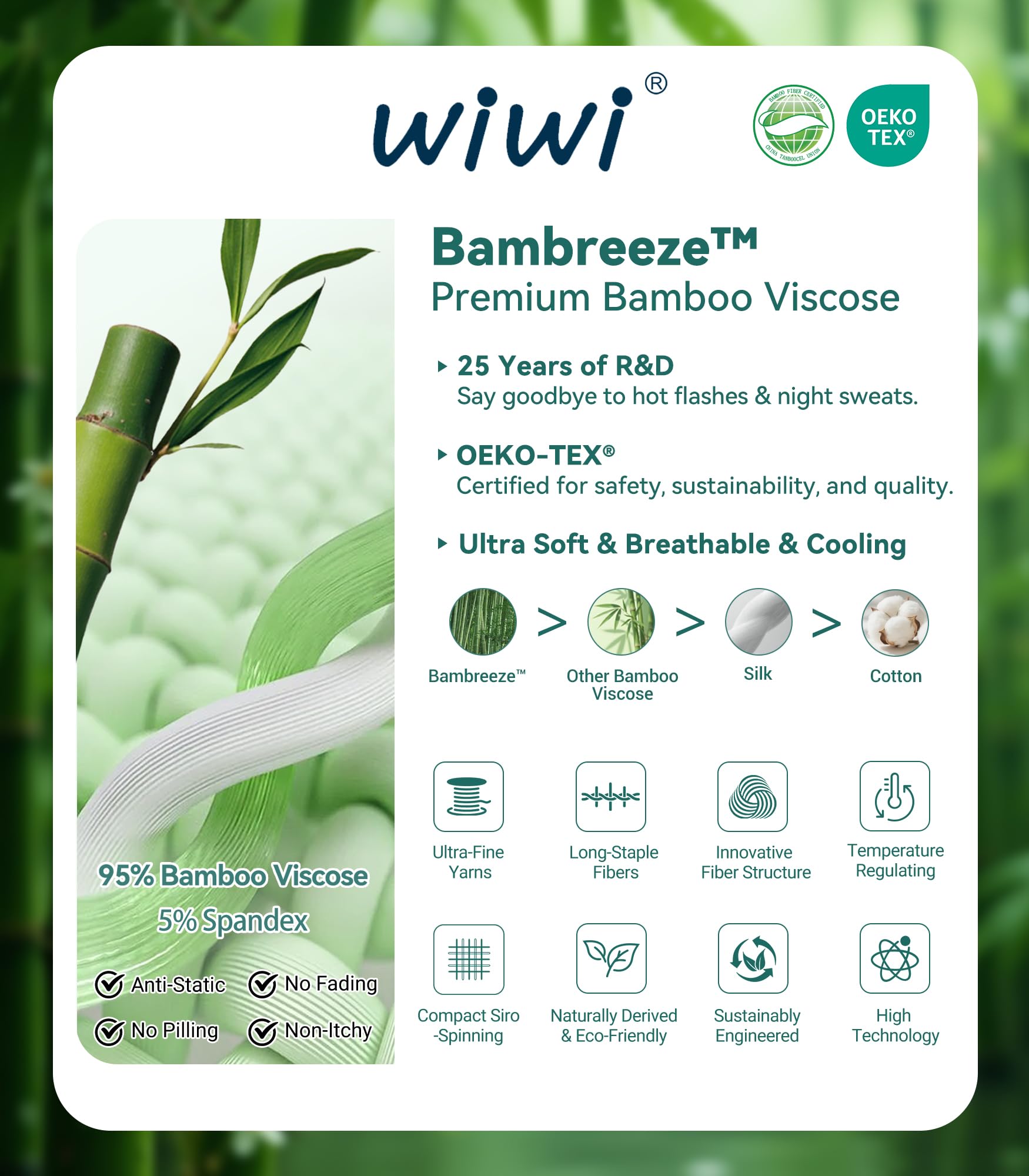 WiWi Pajamas Set for Women Super Soft Long Sleeve Pj Cooling Sleepwear Lounge Sets Loungewear Viscose from Bamboo S-XXL