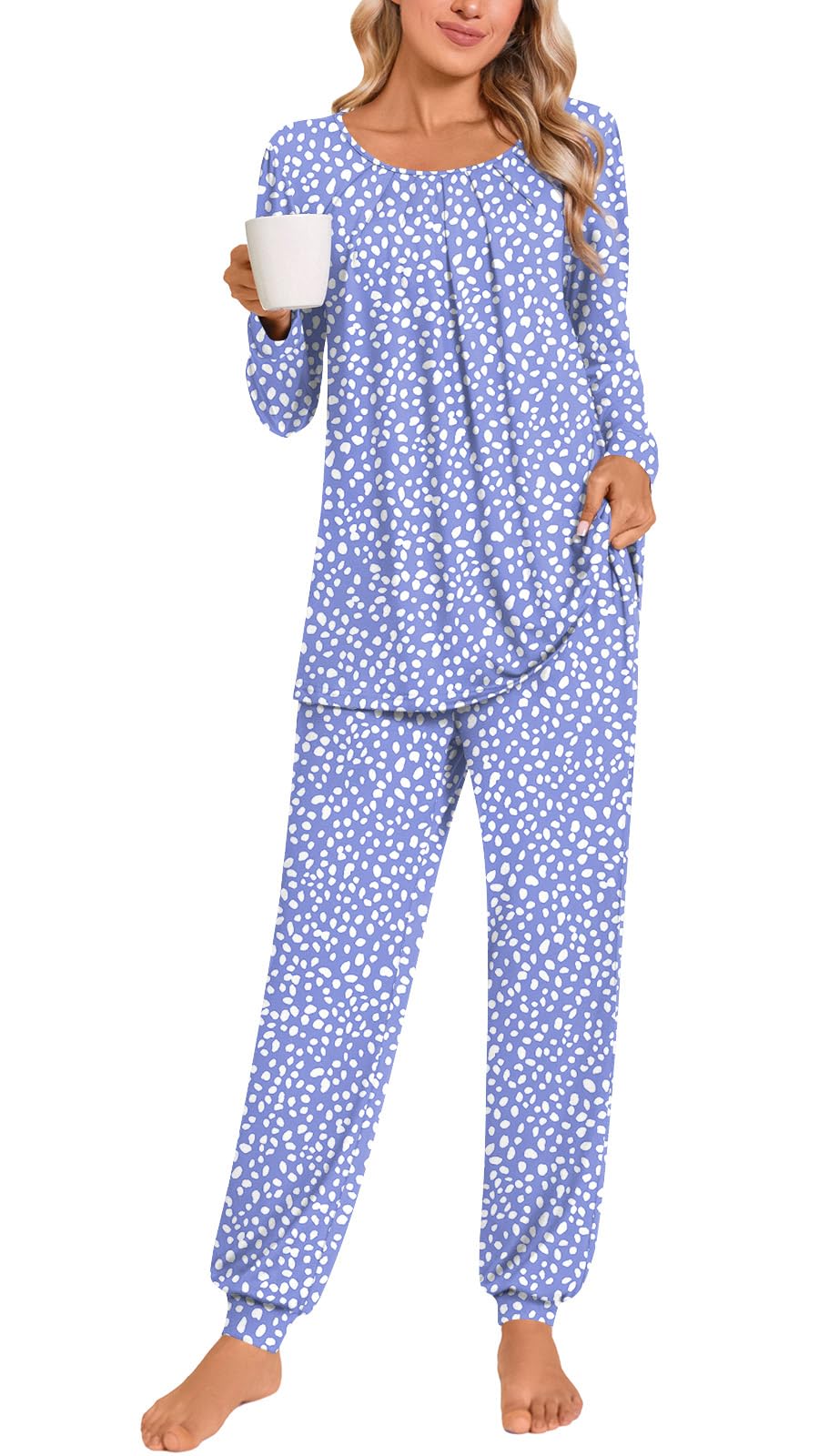 Anymeet Womens Pajama Sets Fall Winter Long Sleeve 2 Piece Sleepwear Soft Lounge Outfits with Pockets