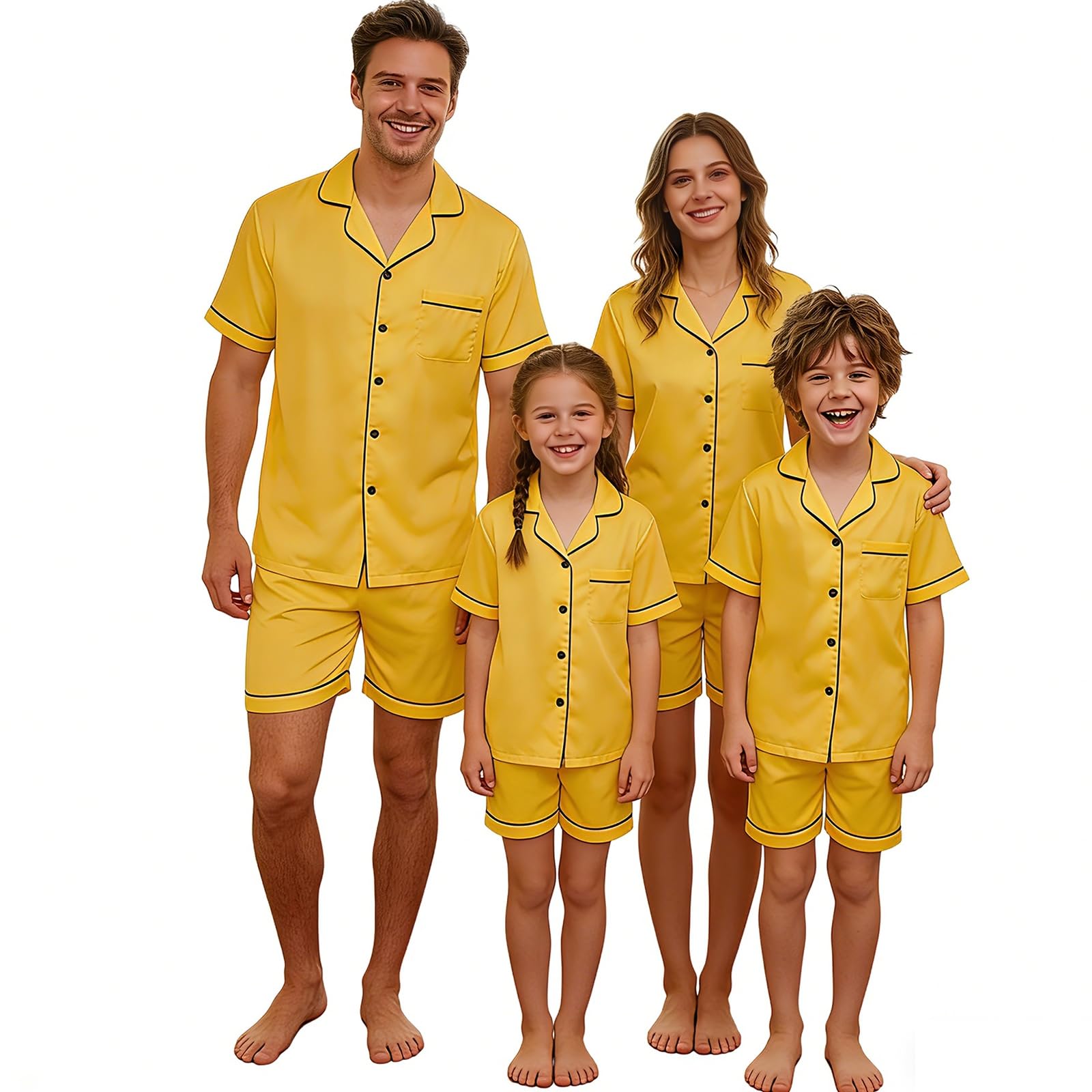 Matching Silk Pajamas Set for Family Summer Short Family Matching Sleepwear Suits Couple Satin Pjs Set