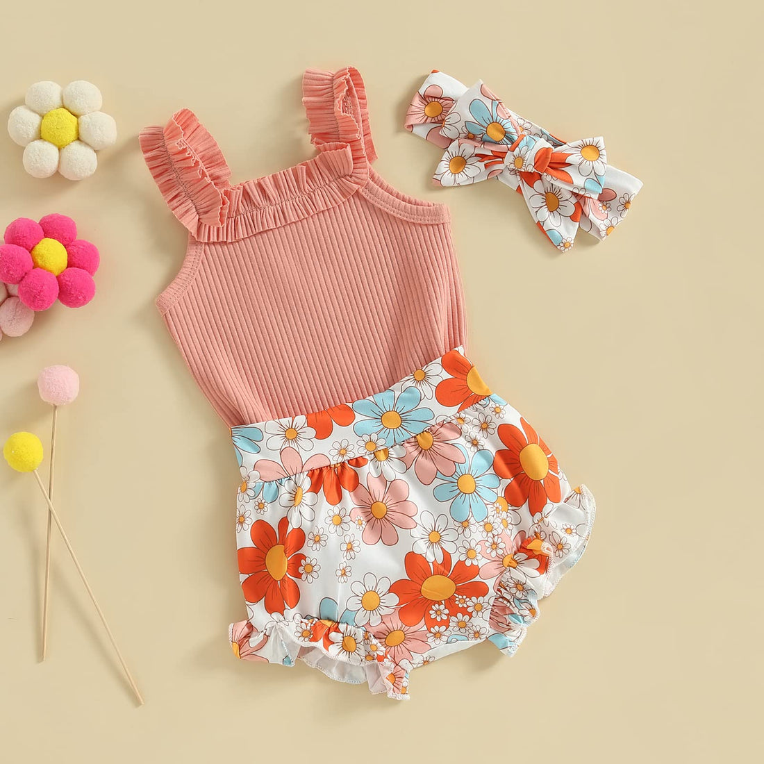 Newborn Baby Girl Summer Clothes Boho Infant Sleeveless Romper Bodysuit Shorts Headband 3Pcs Outfits WEBE CLOTHING