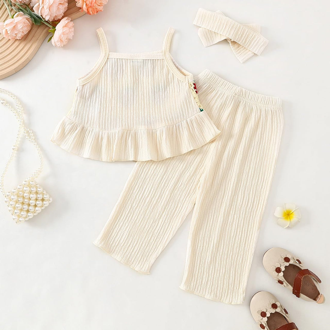 Toddler Baby Girl Summer Clothes Outfits Crocheted Ruffle Camisole Pants Kids Clothing Set WEBE CLOTHING