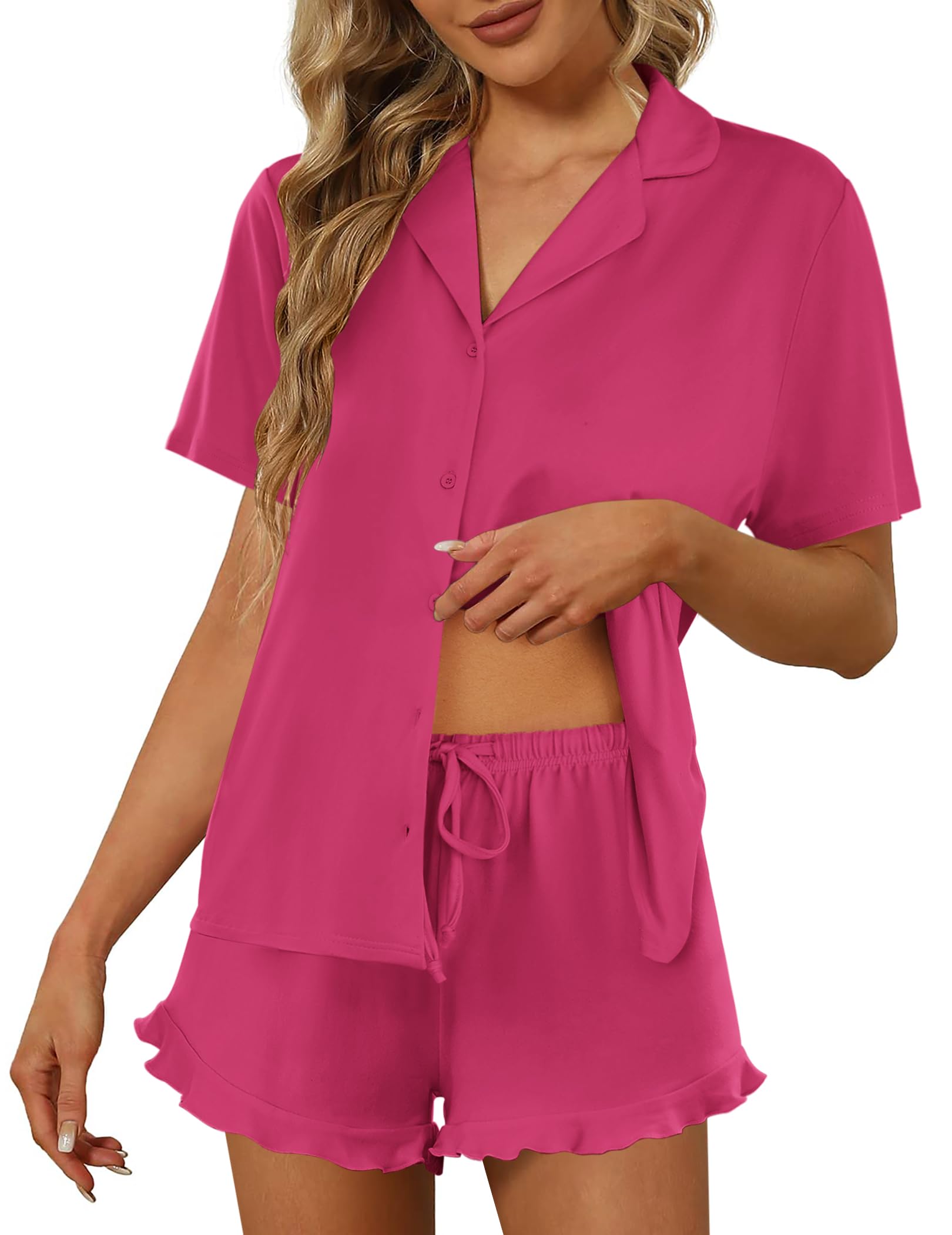 Ekouaer Pajamas Set for Women Short Sleeve Sleepwear Button Down Pjs Lounge Sets Soft Nightwear