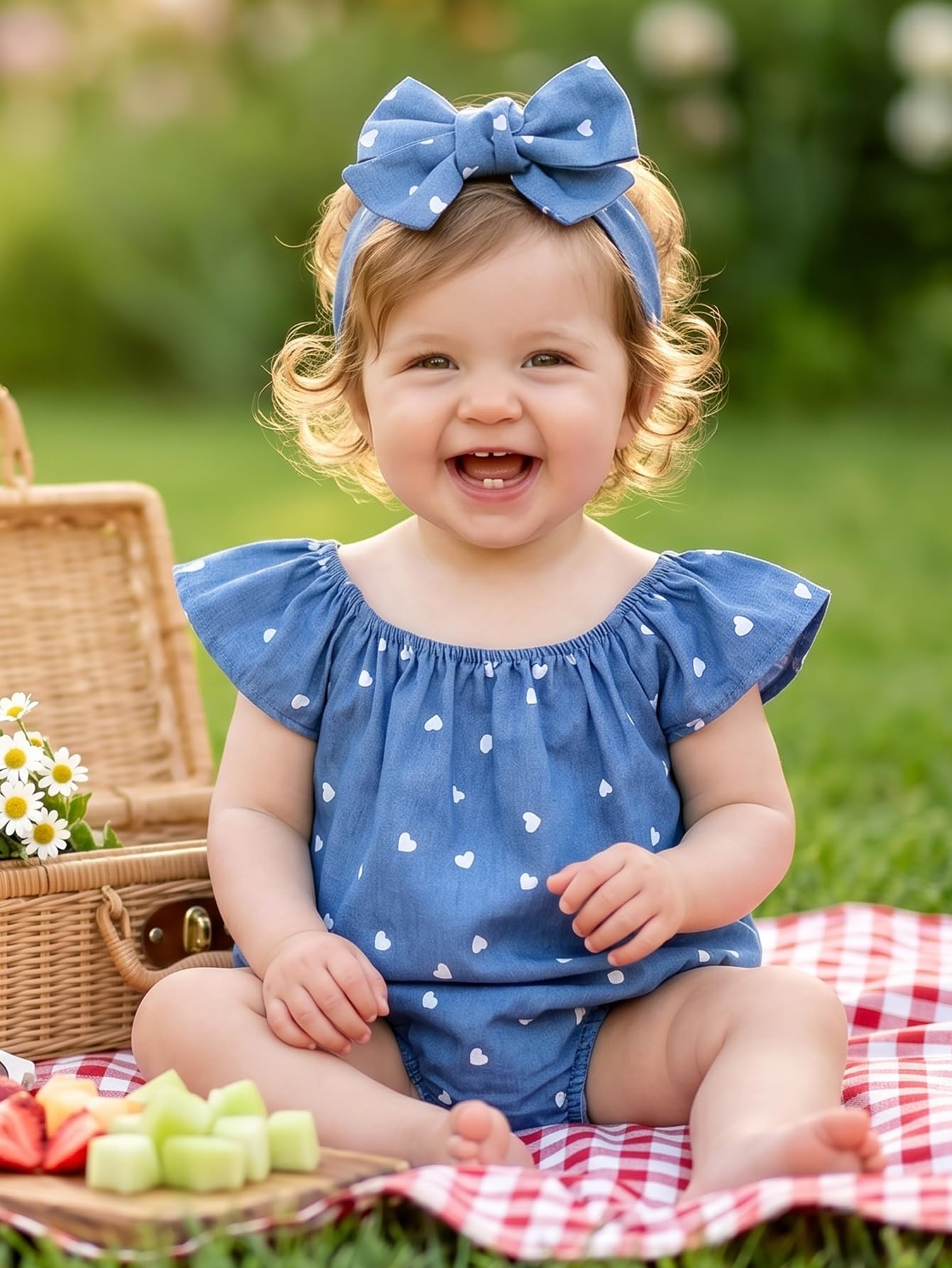 Baby Girl Summer Clothes Outfits Flutter Sleeve Denim Heart Romper One Piece Jumpsuit Bodysuit WEBE CLOTHING