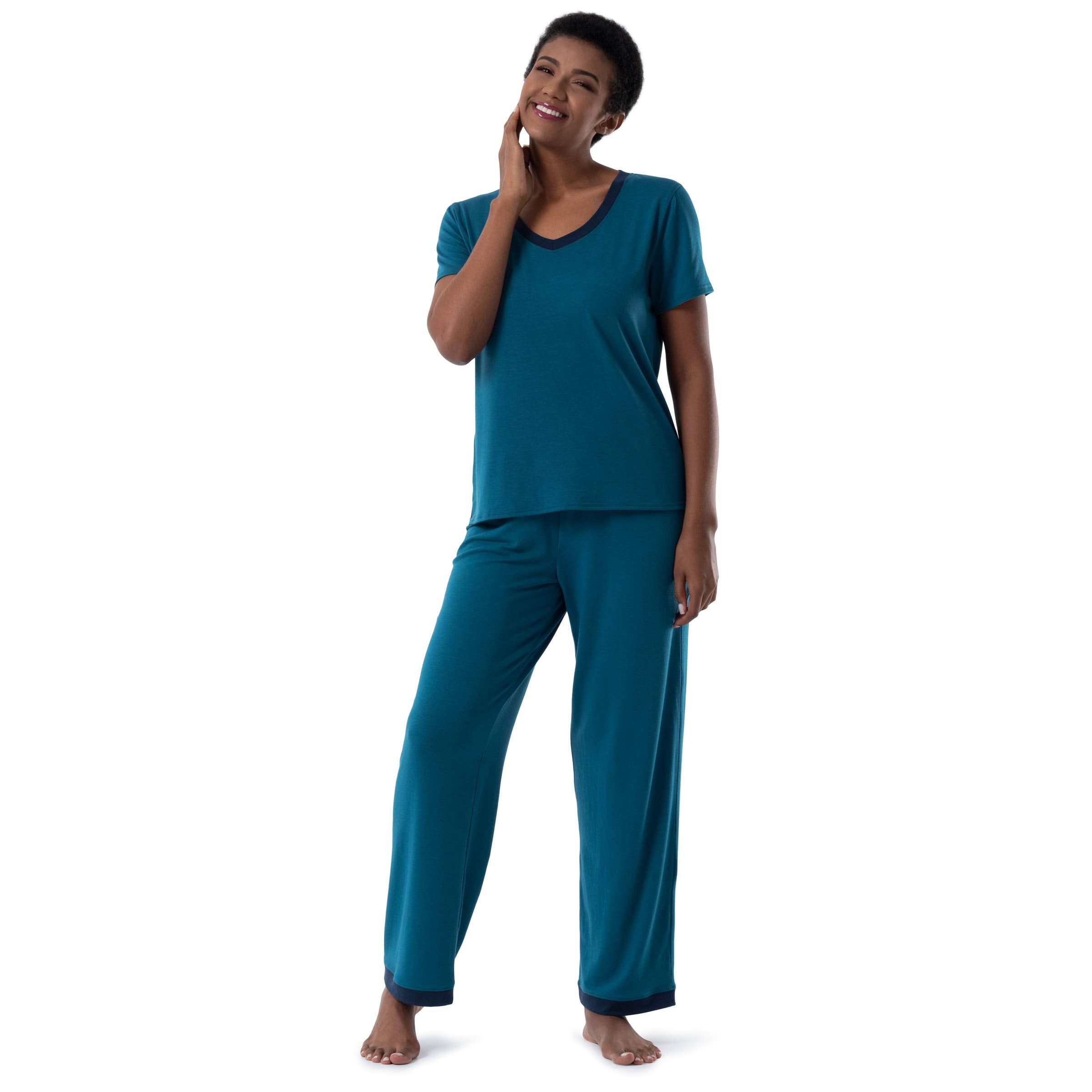 Fruit of the Loom womens Short Sleeve Tee and Pant 2 Piece Sleep Set WEBE CLOTHING