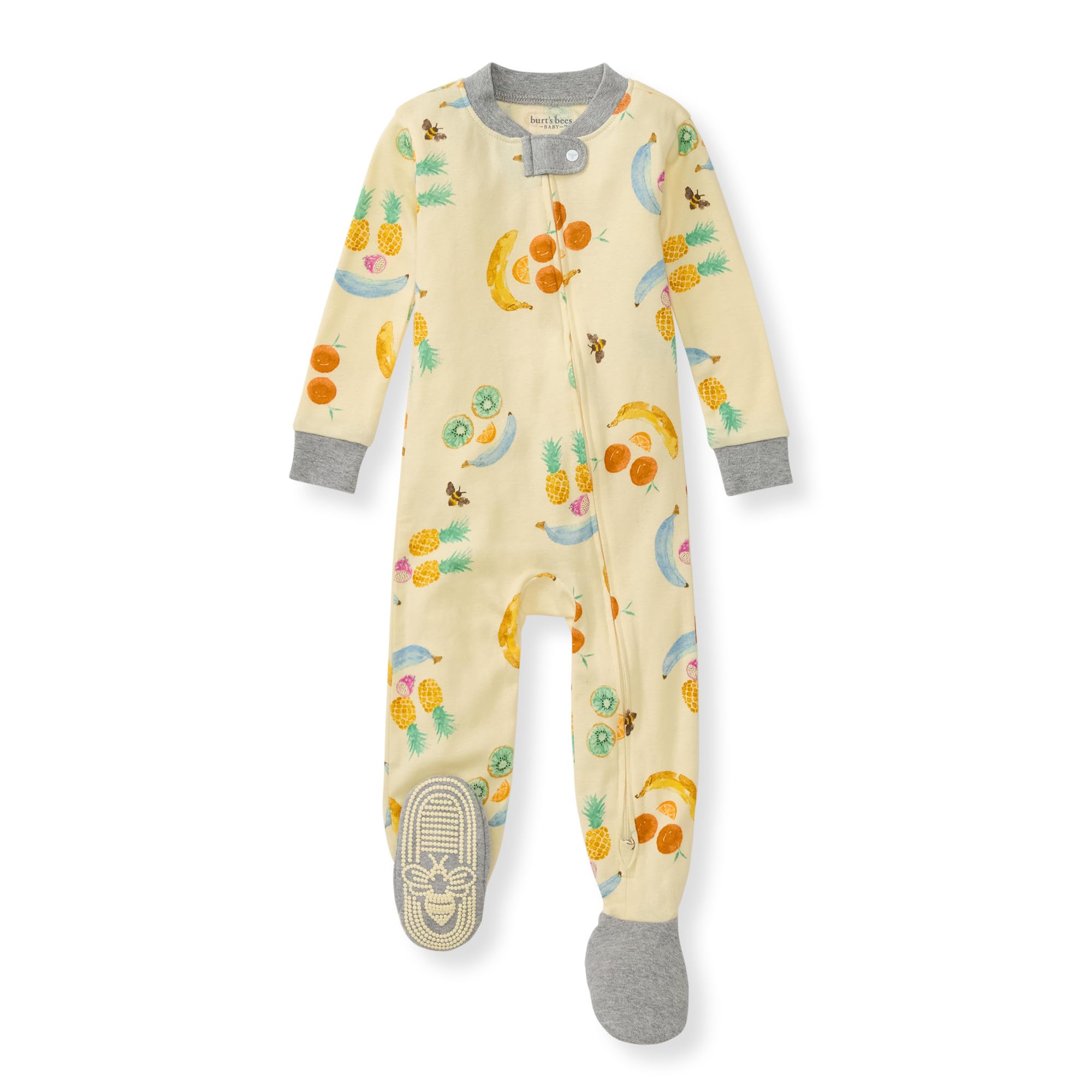 Burt's Bees Baby Organic Cotton Footed Pajamas for Boys, Zipper PJ Sleeper, Snug Fit Sleepwear with Non-Slip Bee Grips