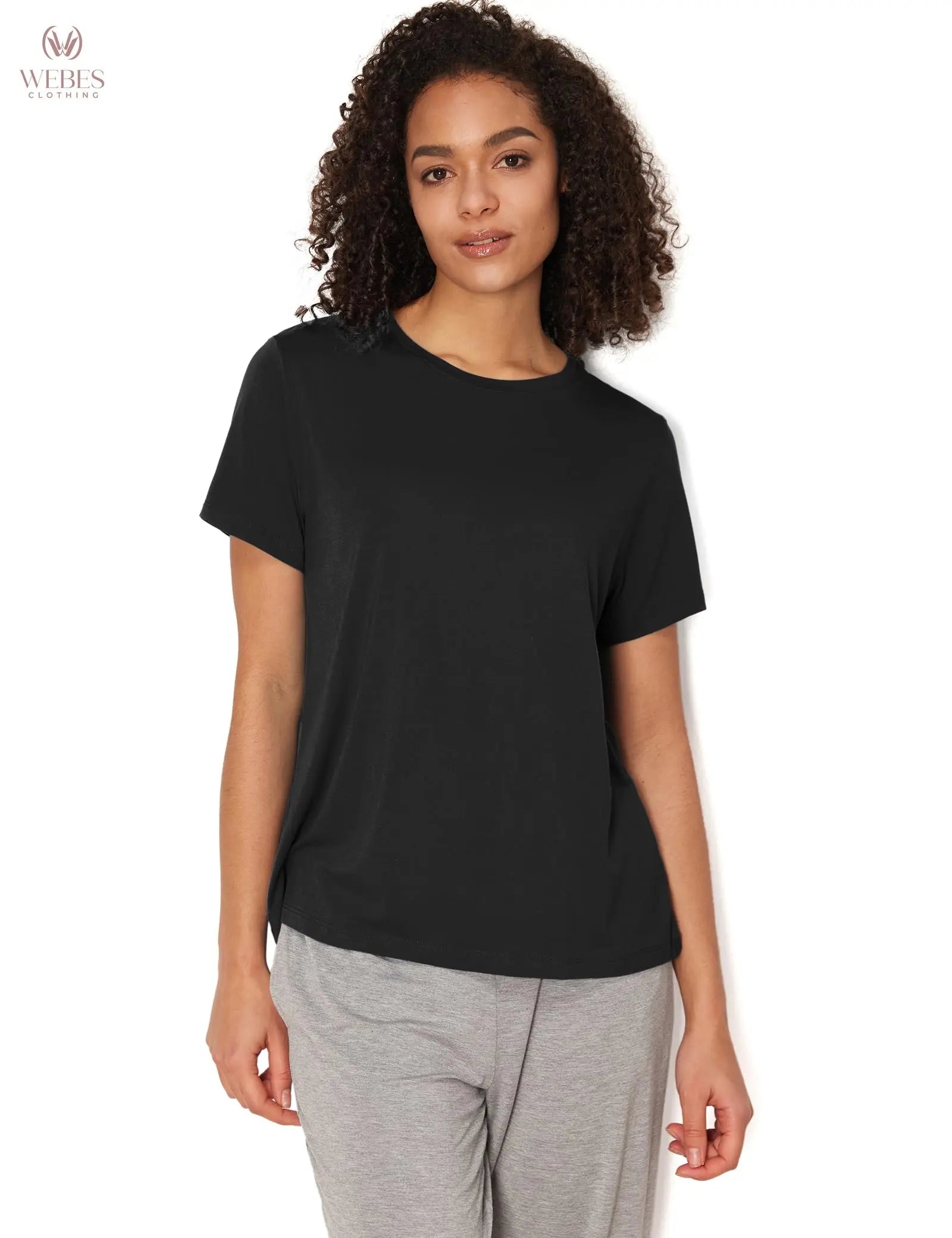 GYS Women's Pajama Tops Bamboo-derived Viscose Soft Comfy Short Sleeve Basic Lounge Tops
