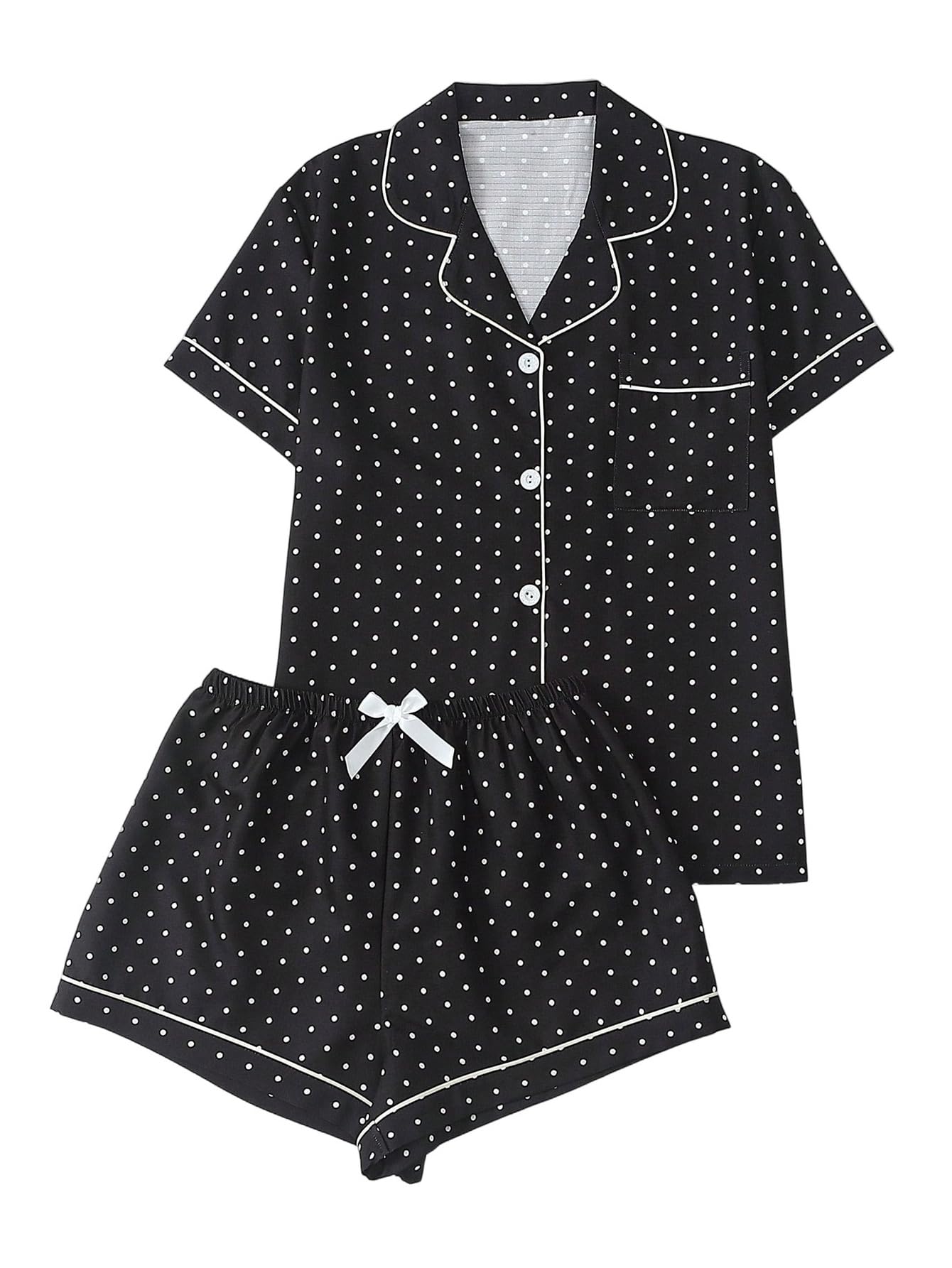 Verdusa Pajamas For Women Set 2 Piece Summer Pajama Sets Cute Pjs Lounge Matching Button Shirt with Shorts