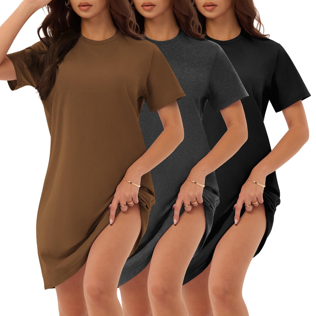 3 Pack Cotton Nightgowns for Women Short Sleeve Sleep Shirts Comfy Soft Nightshirt Pajama Sleep Dress