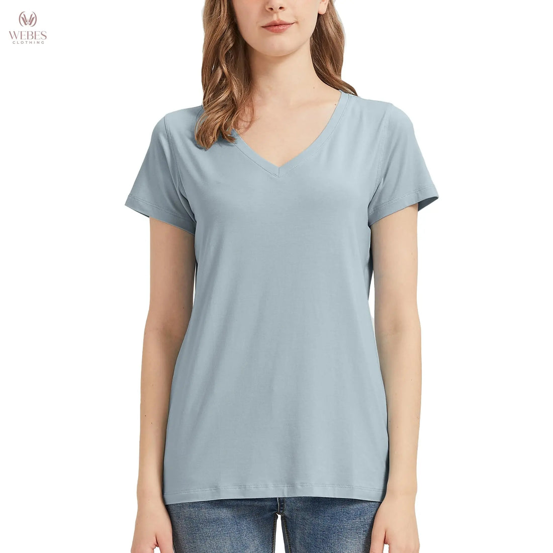 netdraw Women's Ultra-Soft Bamboo Viscose Cotton V-Neck Short Sleeve T-Shirt, Casual Summer Tops for Lounge Sleep Pajama