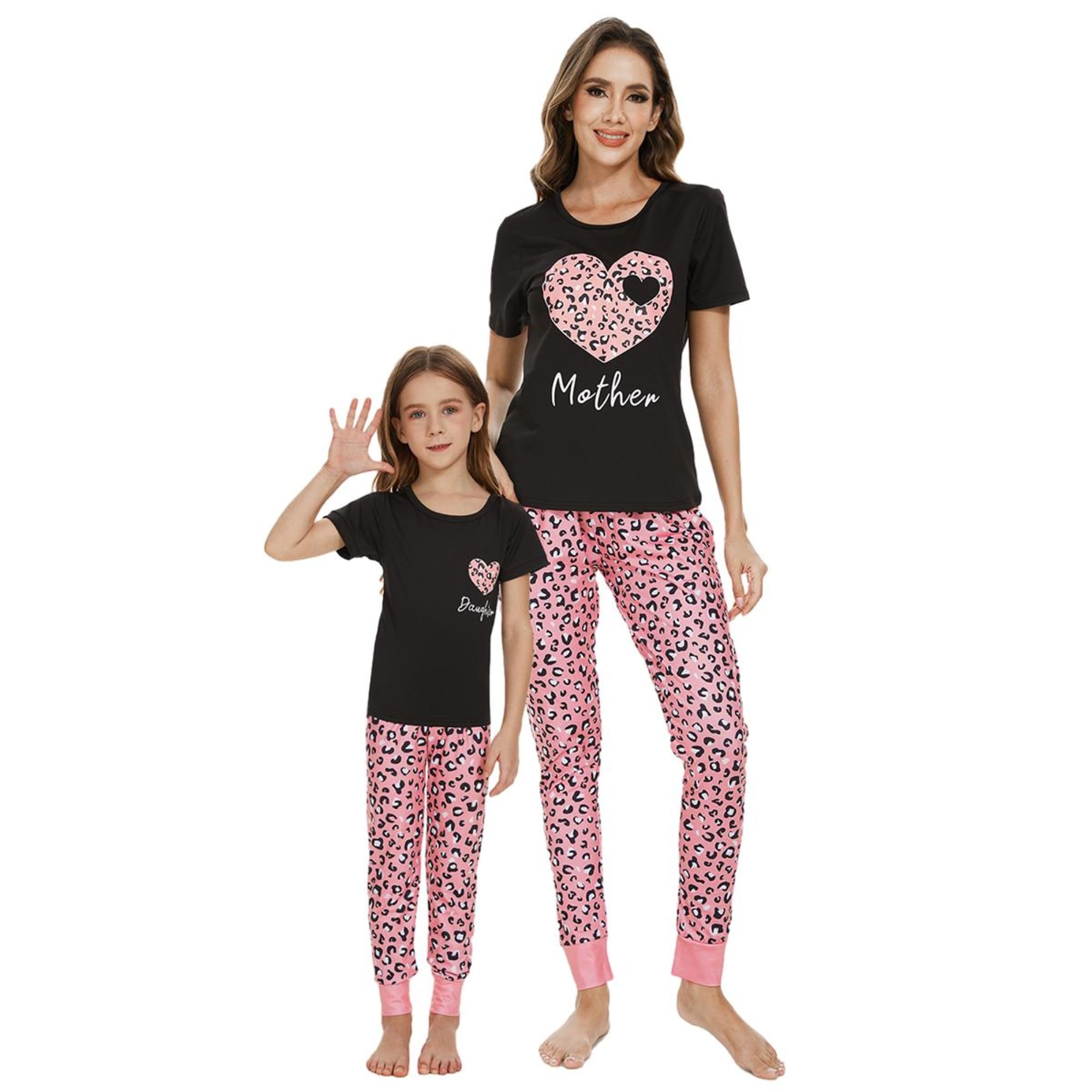MyFav Mommy and Me Pajamas Heart Print Sleepwear Family Matching Short Sleeve Nightwear