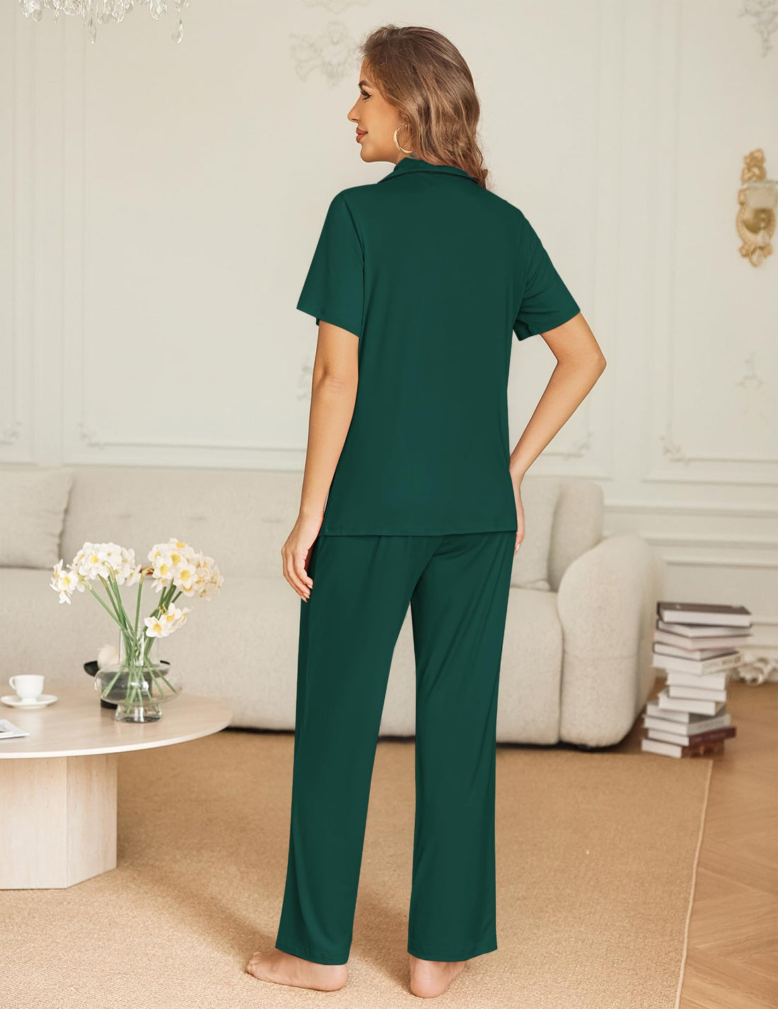 Ekouaer Womens Pajama Sets Button Down Pjs Lounge Sets 2 Piece Short Sleeve Sleepwear Soft Comfy Loungewear