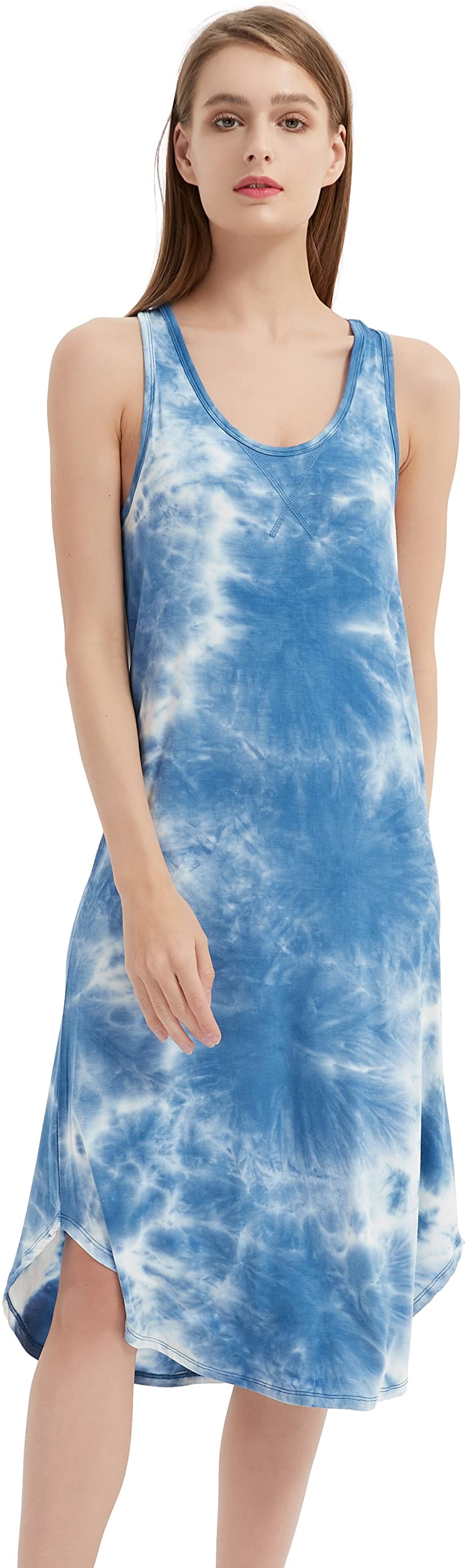 GYS Women's Bamboo Viscose Cooling Racerback Tank Nightgown | Moisture wicking, Breathable, Tagless, Sleeveless, Soft stretch, Racerback design, for hot flashes & summer sleep WEBE CLOTHING