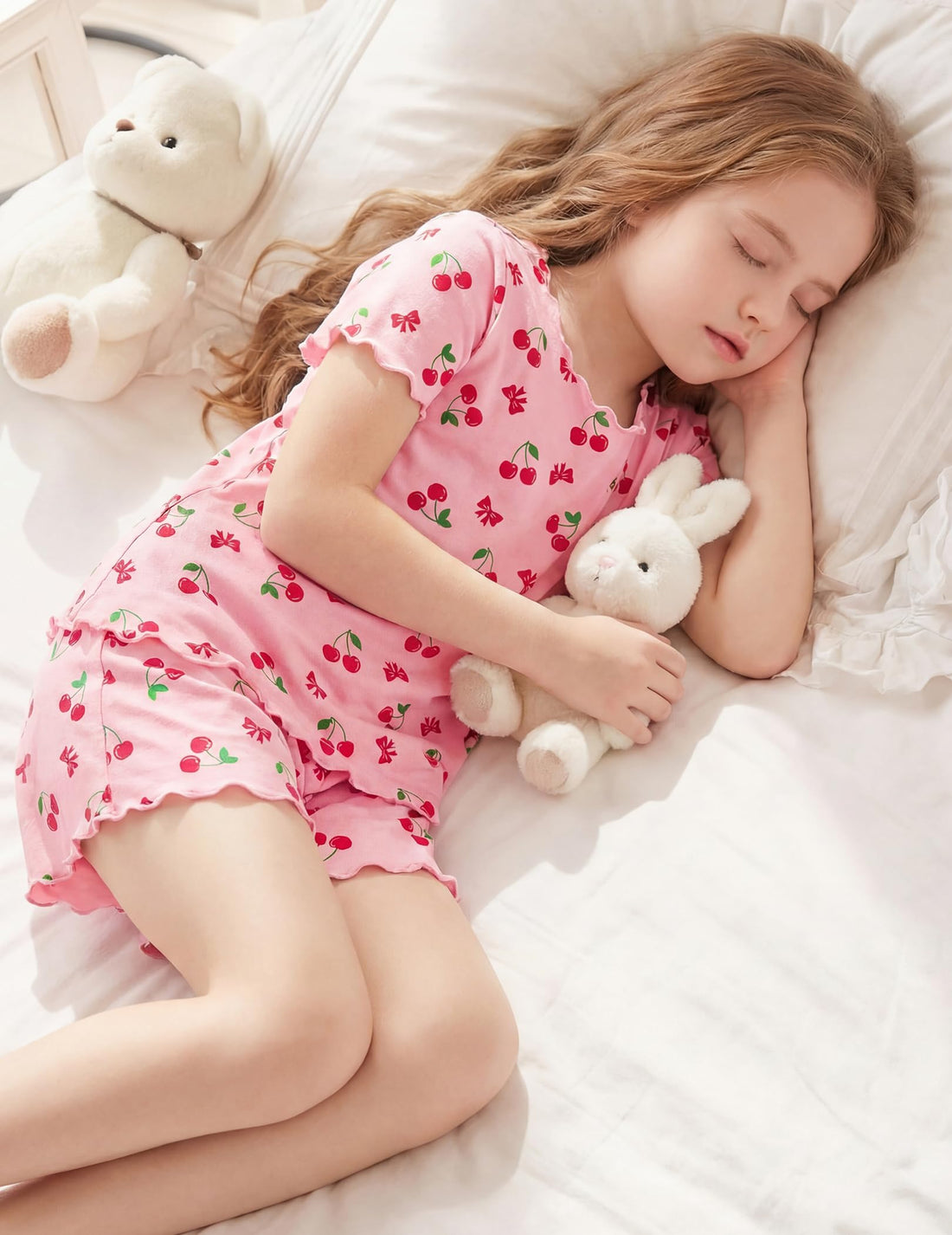 Arshiner Girls Pajama Set Short Sleeve Lounge Set Soft Shirring Summer Sleepwear Pj Sets