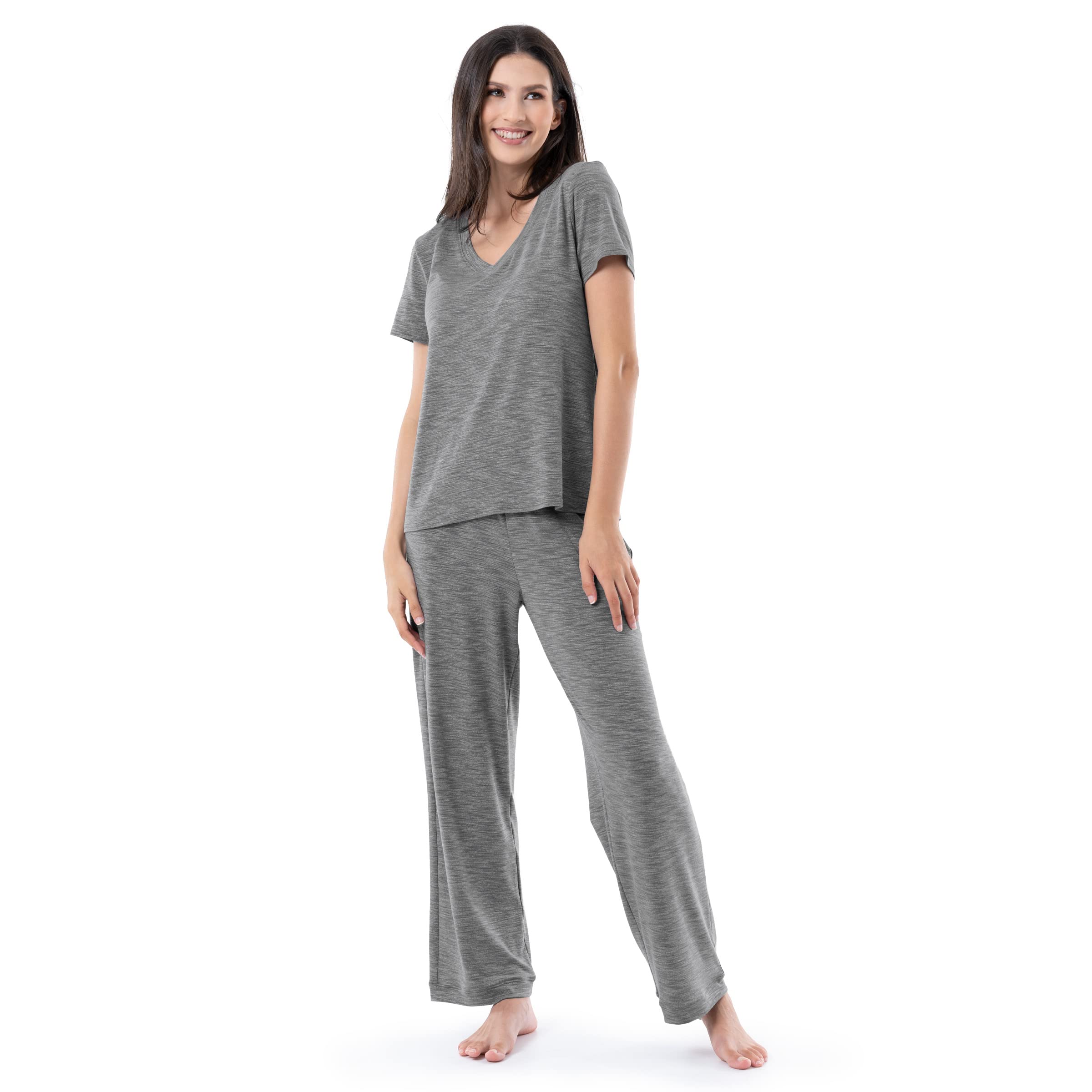 Fruit of the Loom womens Short Sleeve Tee and Pant 2 Piece Sleep Set WEBE CLOTHING