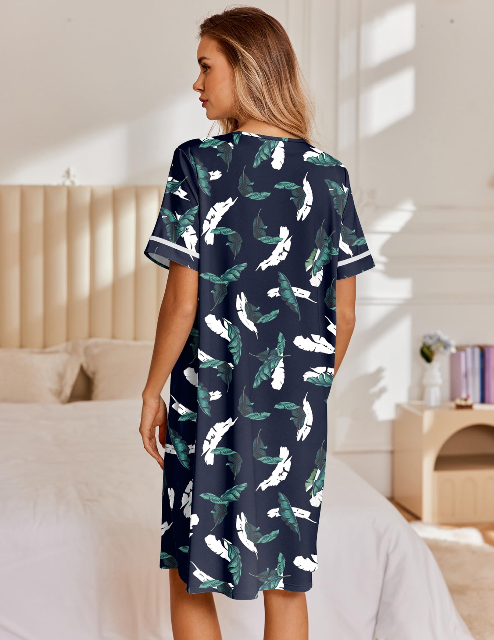 Ekouaer Nightgowns for Women House Dress with Pockets Snap Front House Coat | Duster Mumu Dress, Short Sleeve Moo Moos, Plus Size Sleepwear, Casual Lounge Dress, Labor Delivery Gown, Daily Wear, Home
