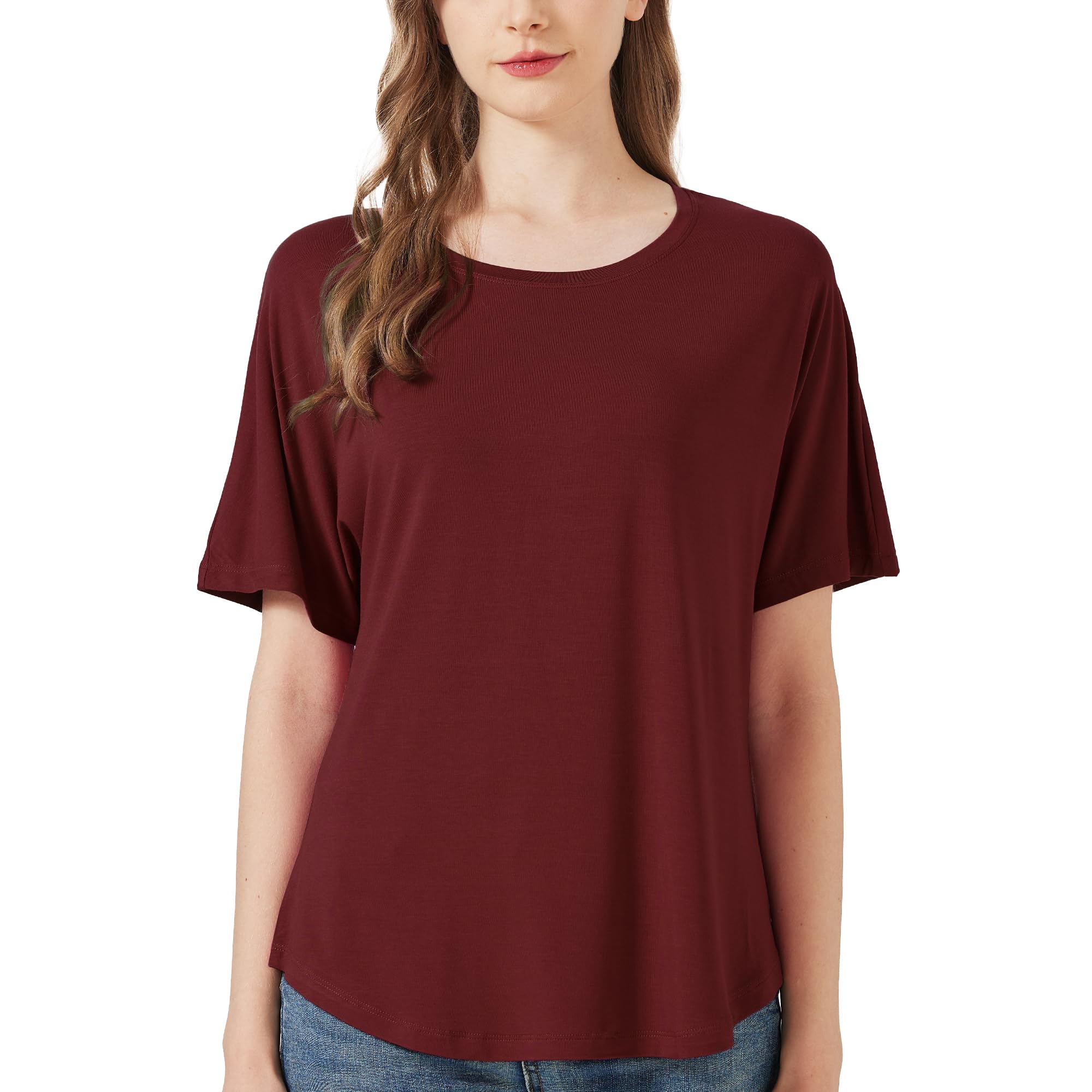 netdraw Women's Ultra Soft Bamboo Viscose Dolman Top Loose Fit Trendy Casual Lounge Short Sleeve Pajama Batwing T-Shirt