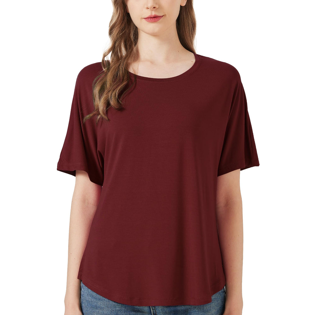 netdraw Women's Ultra Soft Bamboo Viscose Dolman Top Loose Fit Trendy Casual Lounge Short Sleeve Pajama Batwing T-Shirt