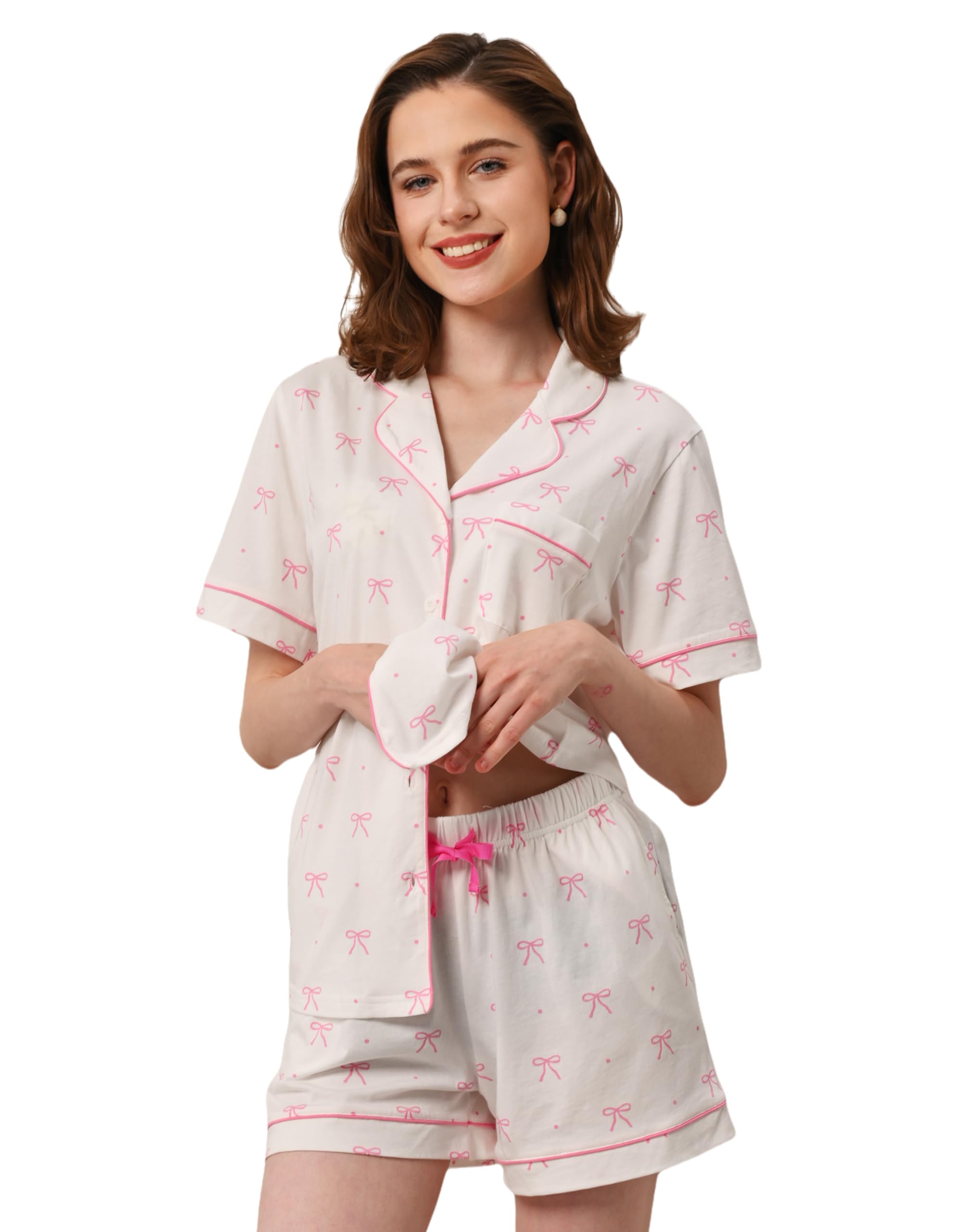 NAP BOUND 100% Cotton Pajamas for Women Sets 2 Pieces Pjs Button short sleeves with Pockets Soft Sleepwear Loungewear XS-XXL