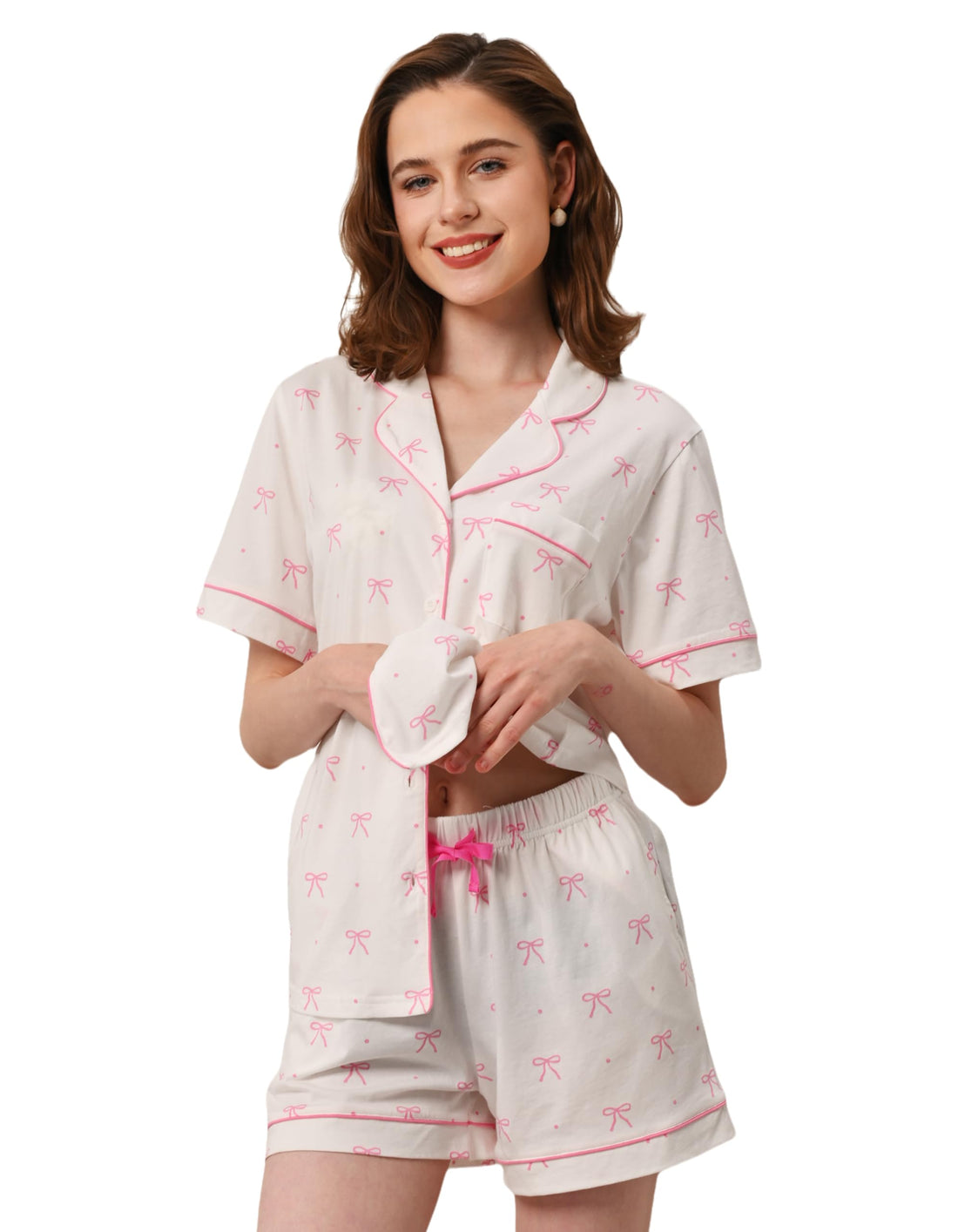 NAP BOUND 100% Cotton Pajamas for Women Sets 2 Pieces Pjs Button short sleeves with Pockets Soft Sleepwear Loungewear XS-XXL