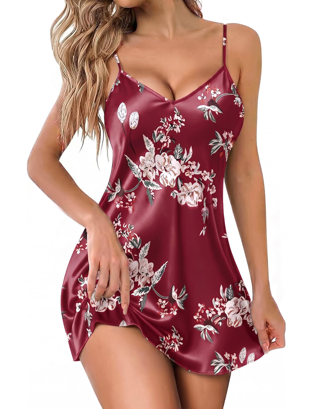 Ekouaer Women's Satin Chemise Nightgown Sleeveless Slip Sleepwear S-2XL WEBE CLOTHING