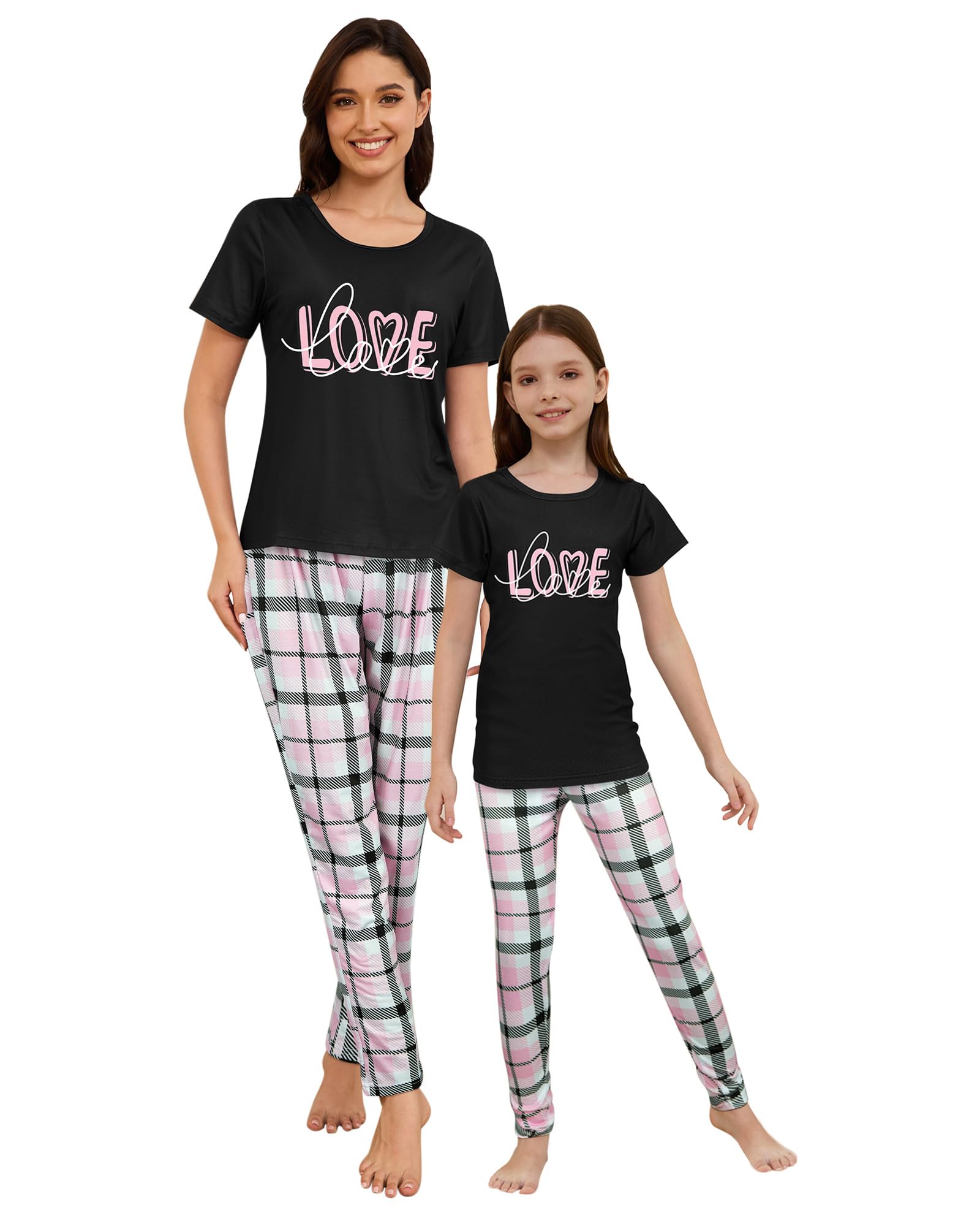 MyFav Mommy and Me Pajamas Heart Print Sleepwear Family Matching Short Sleeve Nightwear