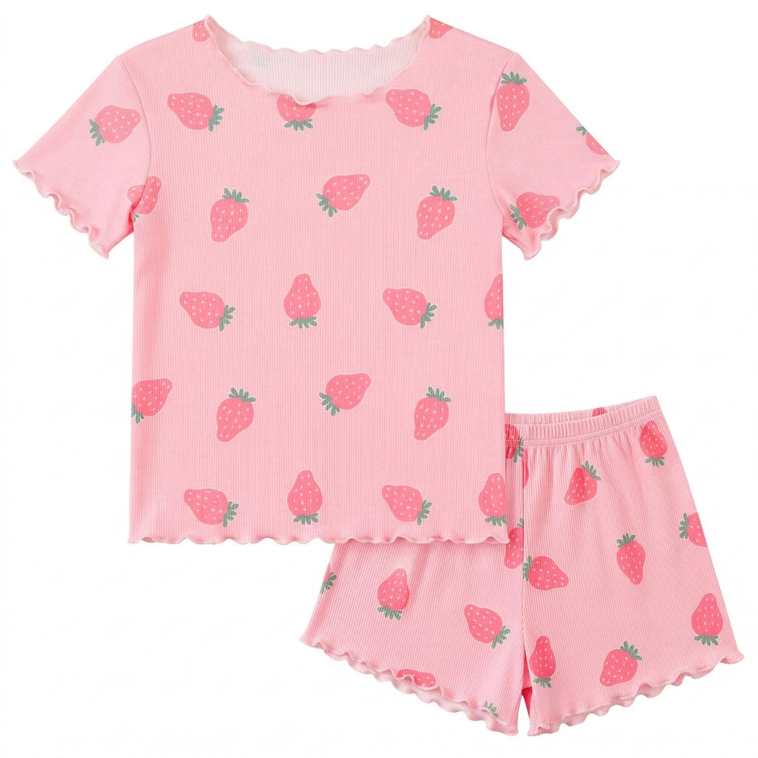 Beinou Girls Pajamas Sets Ribbed Ruffle Short Sleeve Sleepwear Toddler Summer Pjs 2 Pcs Kids Loungewear Outfit 2-9Y