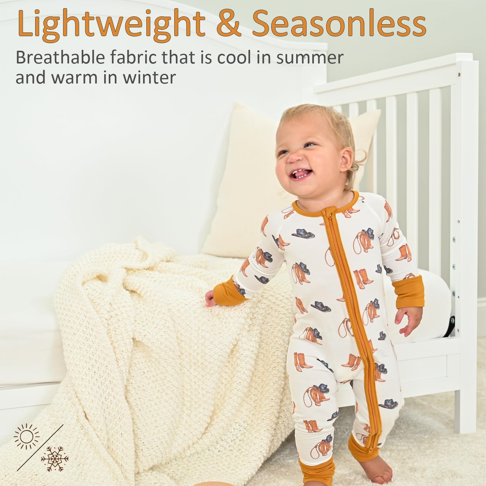 LollyBanks Baby Pajamas, Long Sleeve Baby Romper with 2-Way Zipper, 95% Viscose from Bamboo and 5% Spandex, Infant Sleepers