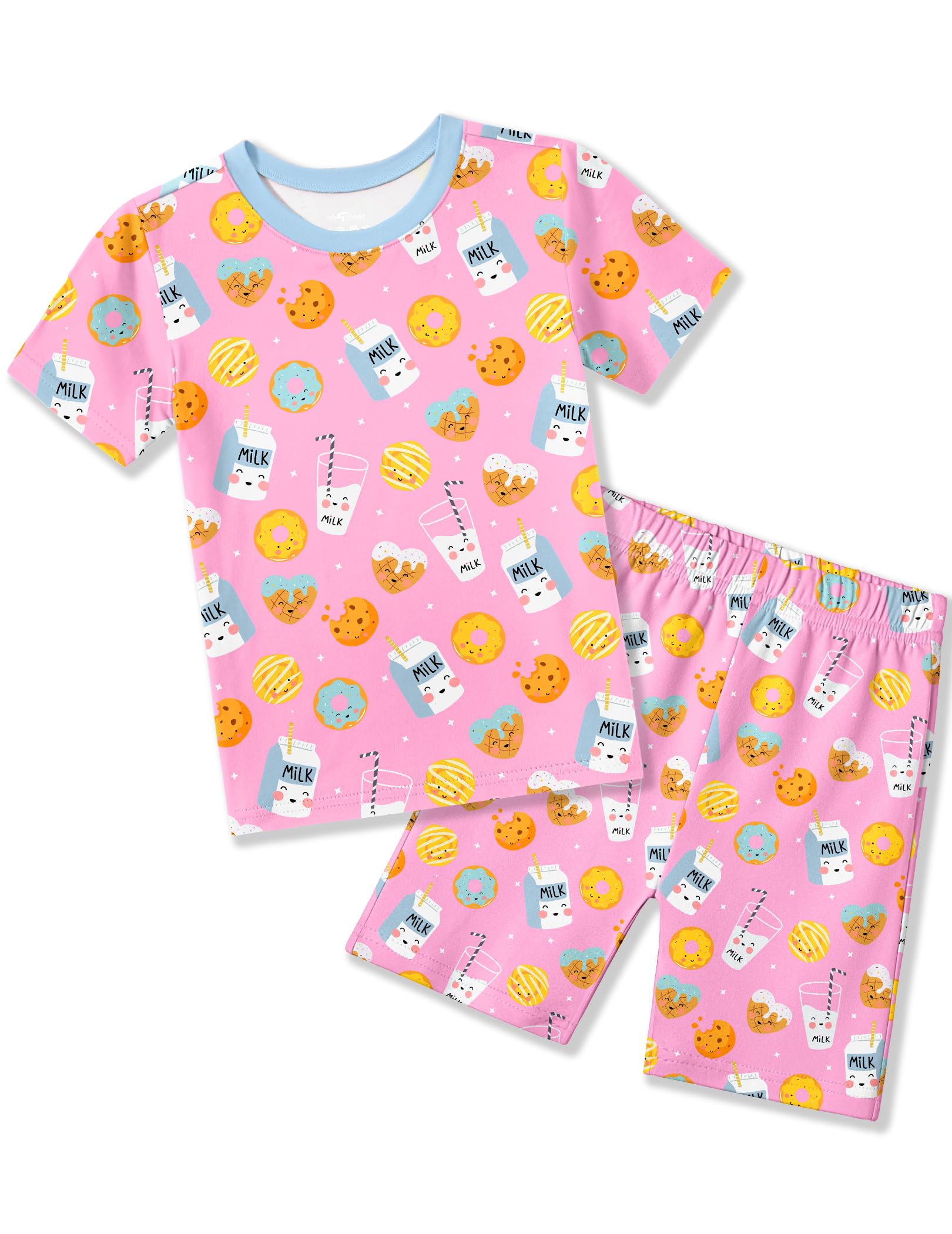 Arshiner Pajamas for Girls Summer Short Sleeve Sleepwear Kids Soft Cute Snug Fit Pjs Sets
