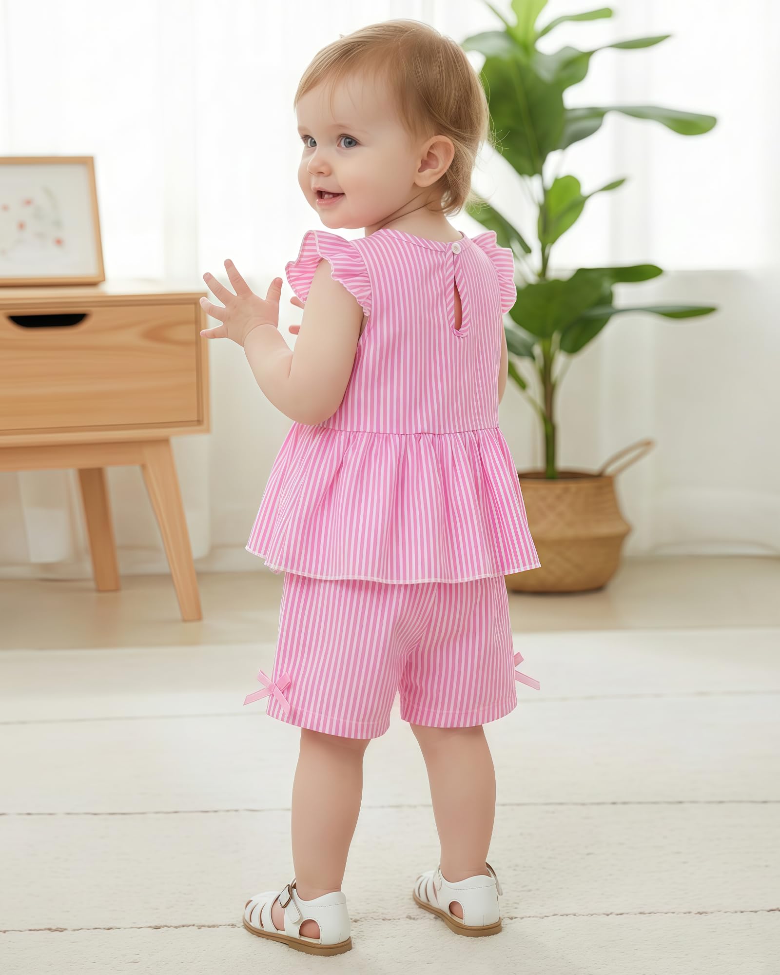 Jecson Toddler Baby Girl Summer Clothes Cotton Ruffled Sleeve Shirt Tops and Shorts Set Outfits 12Months-4T WEBE CLOTHING