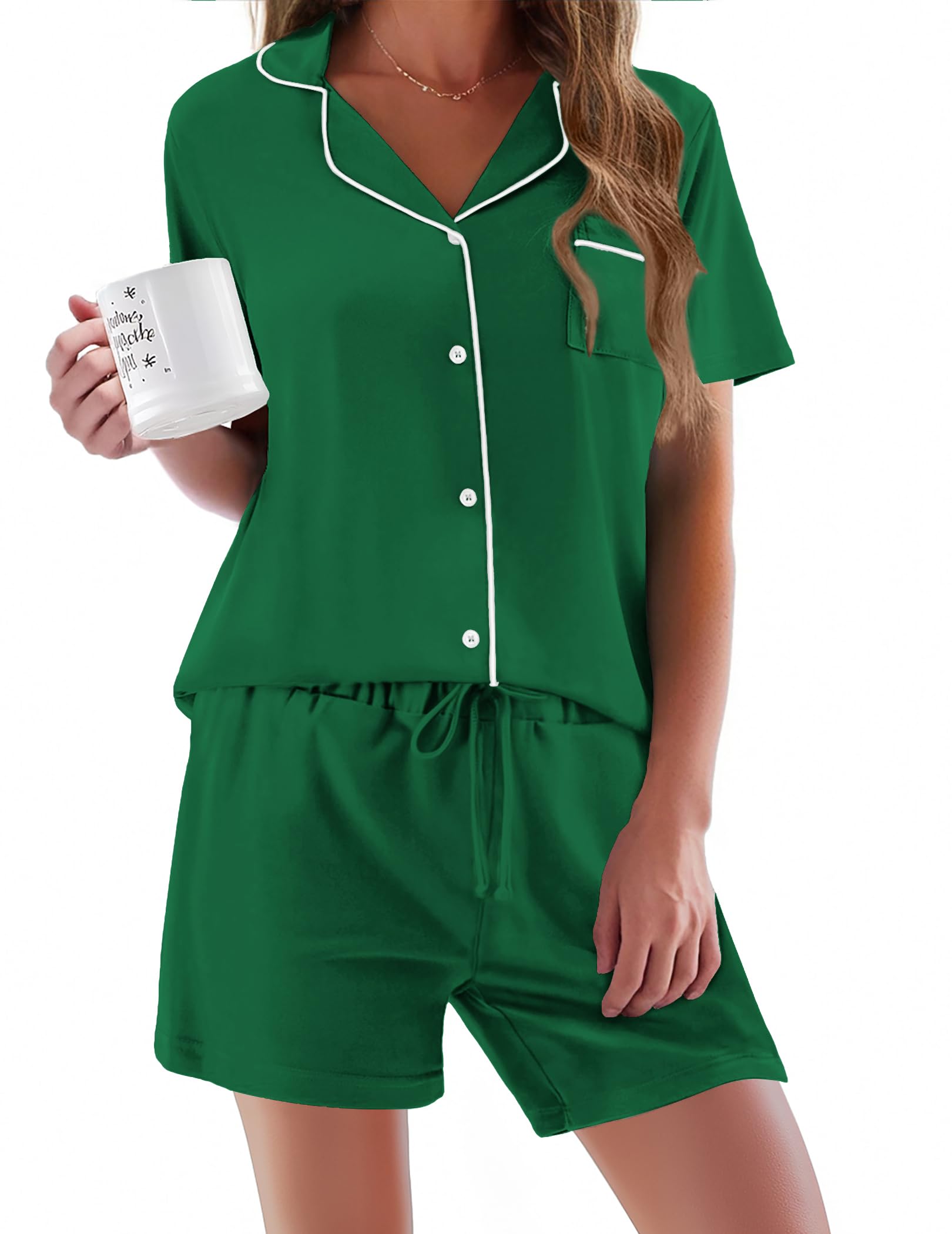 Ekouaer Pajamas Set for Women Short Sleeve Sleepwear Button Down Pjs Soft 2 Piece Lounge Sets XS-XXXL