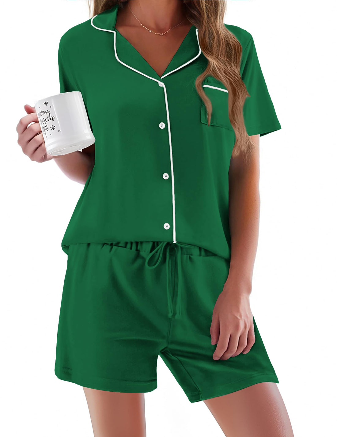 Ekouaer Pajamas Set for Women Short Sleeve Sleepwear Button Down Pjs Soft 2 Piece Lounge Sets XS-XXXL WEBE CLOTHING
