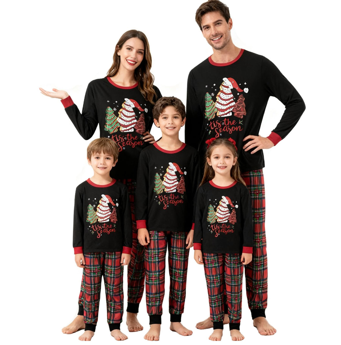 Awoscut Christmas Family Matching Pajamas Sets Christmas PJ's Letter Print Top and Plaid Pants Jammies Sleepwear