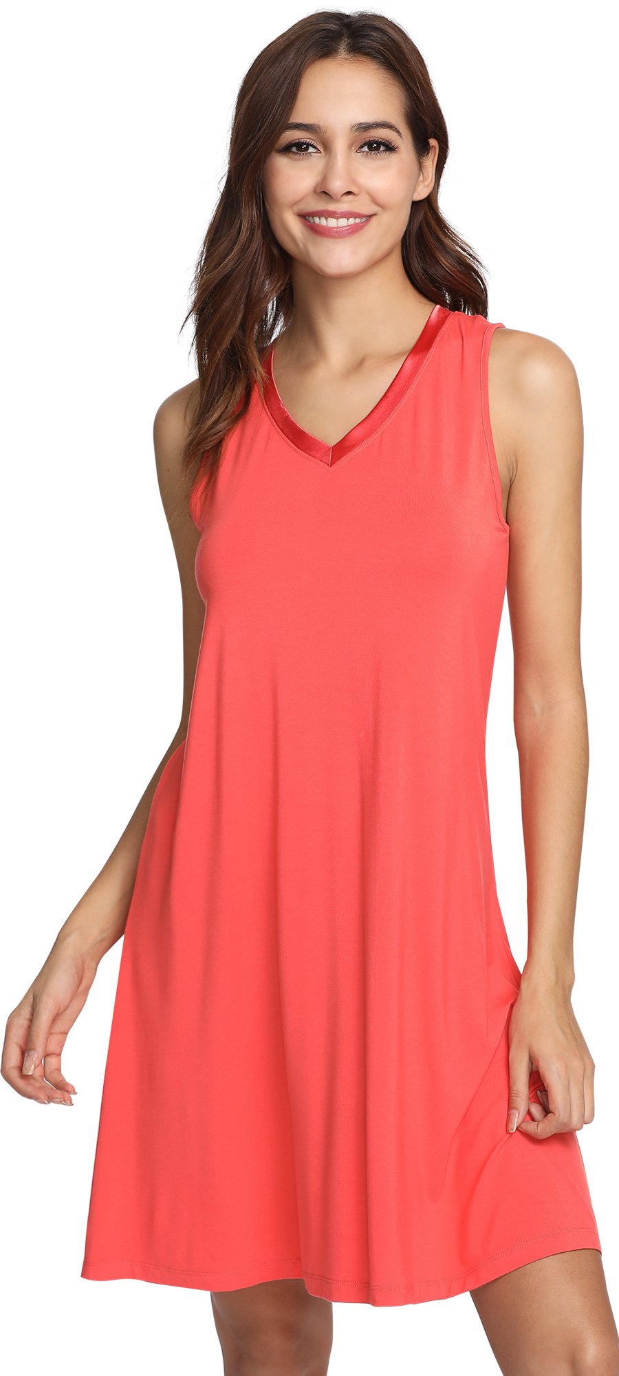 GYS Cooling Bamboo Viscose Sleeveless Nightgowns for Women | V Neck Sleep Shirt, Moisture-Wicking for Hot Sleepers & Night Sweats, Lightweight Night Shirts, Buttery Soft, Knee-Length WEBE CLOTHING