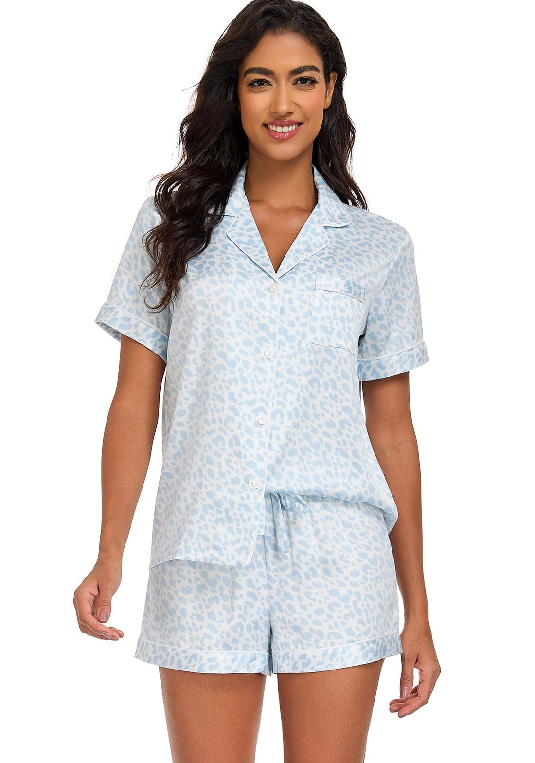 Serenedelicacy Women's Satin Pajama Set 2-Piece Sleepwear Loungewear Button Down Short Sleeve Silky PJ Set