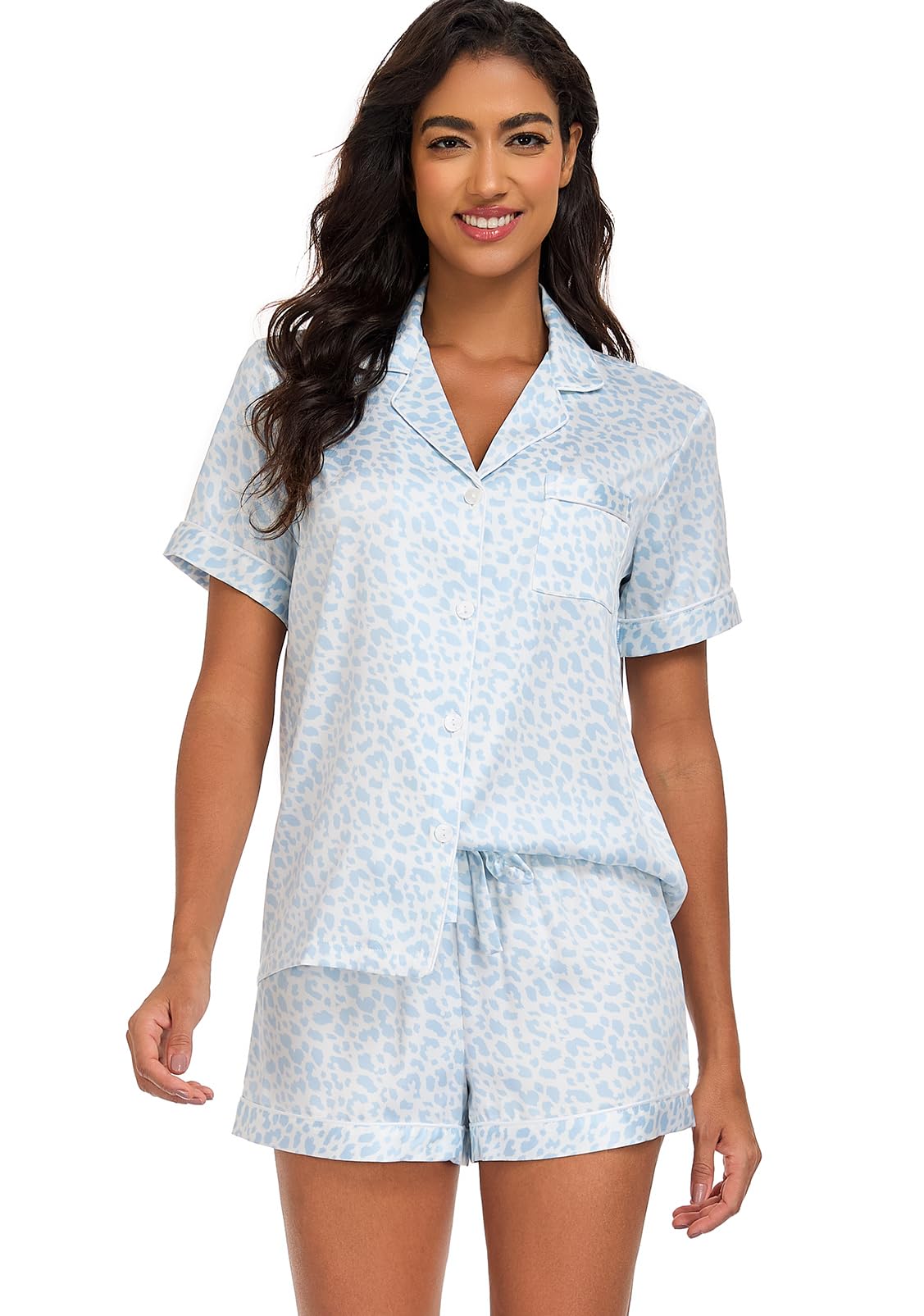 Serenedelicacy Women's Satin Pajama Set 2-Piece Sleepwear Loungewear Button Down Short Sleeve Silky PJ Set WEBE CLOTHING