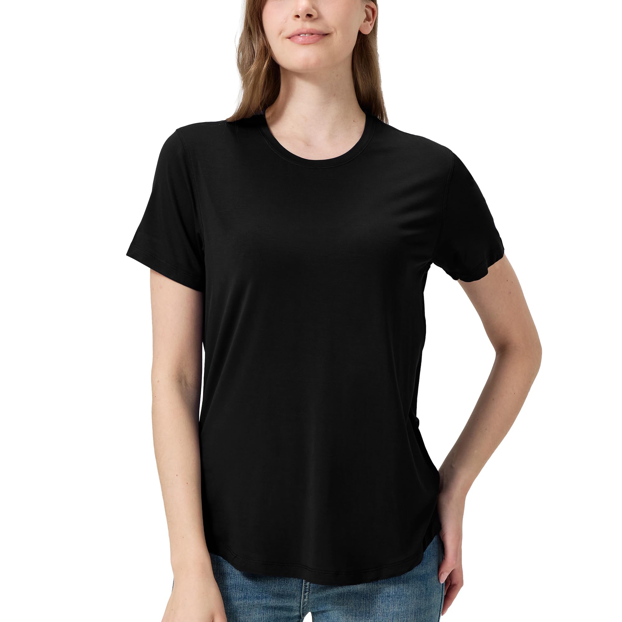 netdraw Women's Soft Bamboo Viscose T-Shirt, Curved Hem Crew Neck Short Sleeve Moisture Wicking Casual Sleep Pajama Tops