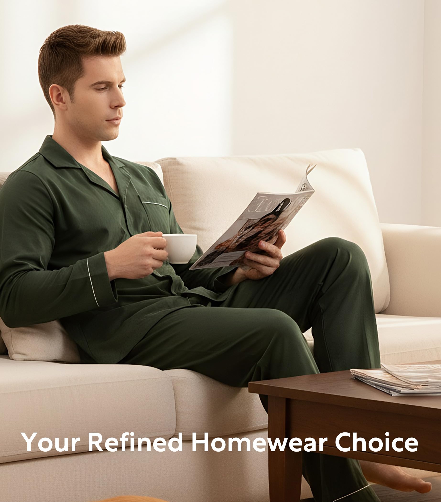 DAVID ARCHY Mens Pajamas Set Soft Cotton Notched Collar Pajamas for Men Long Sleeve Mens Sleepwear with Pockets & Front Fly WEBE CLOTHING