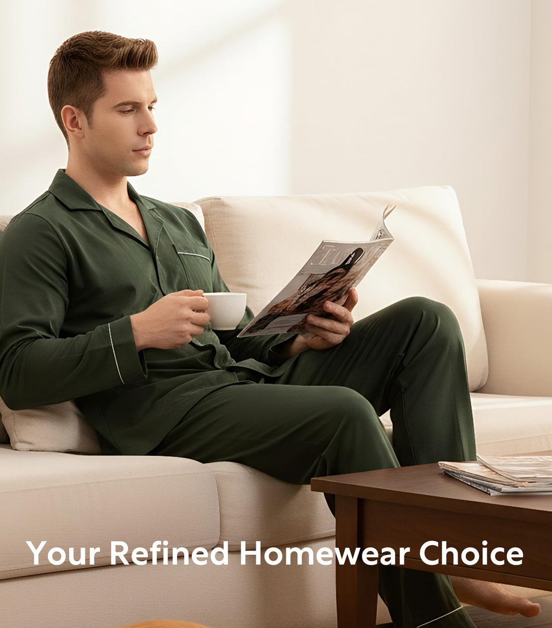 DAVID ARCHY Mens Pajamas Set Soft Cotton Notched Collar Pajamas for Men Long Sleeve Mens Sleepwear with Pockets & Front Fly WEBE CLOTHING