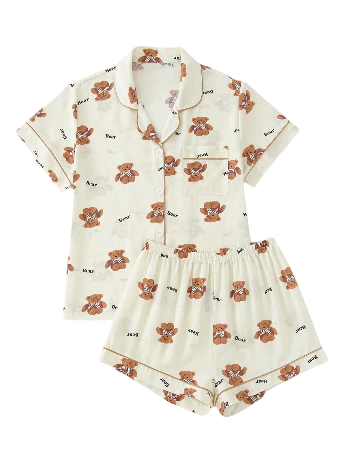 Verdusa Pajamas For Women Set 2 Piece Summer Pajama Sets Cute Pjs Lounge Matching Button Shirt with Shorts