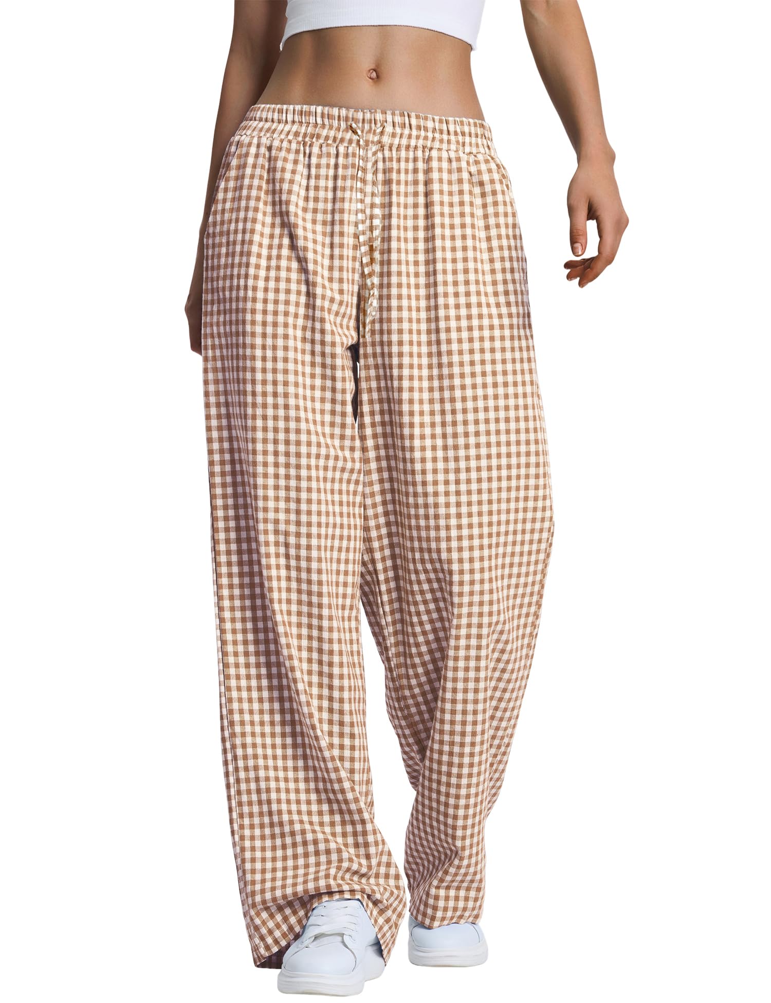 LOMON Striped Gingham Pants Women 2026 Spring Summer Pajamas Wide Leg Pj Lounge Boxer Bottoms Y2k Trousers with Pocket