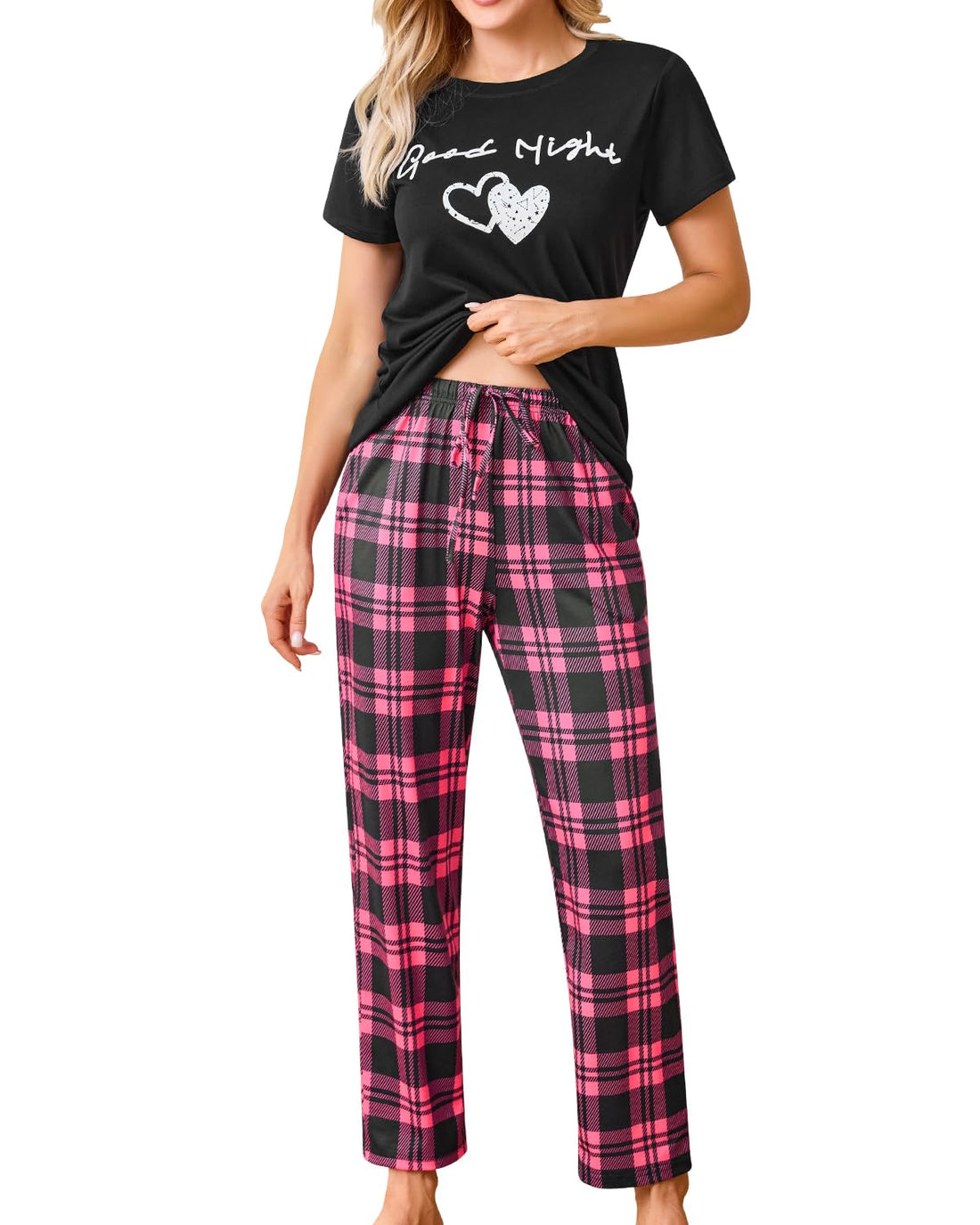difficort Womens Pajama Sets Short Sleeve Pjs Tops with Long Pants Sleepwear Lounge Set with Pocket WEBE CLOTHING