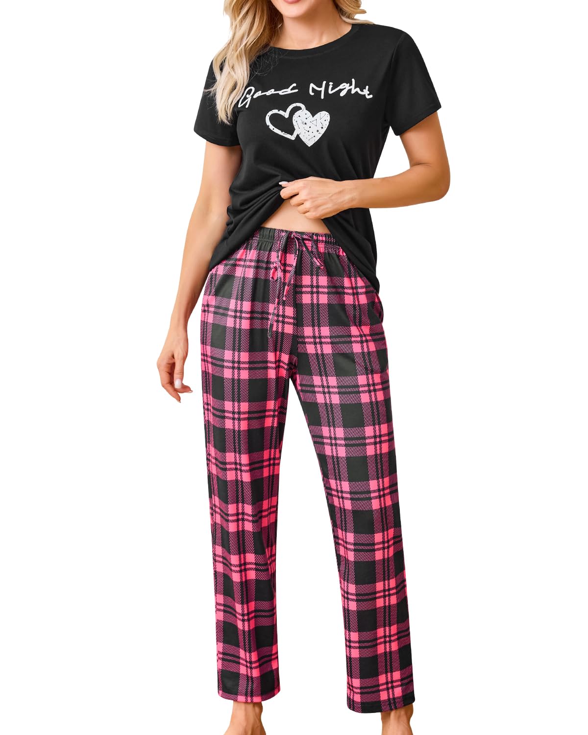 difficort Womens Pajama Sets Short Sleeve Pjs Tops with Long Pants Sleepwear Lounge Set with Pocket WEBE CLOTHING