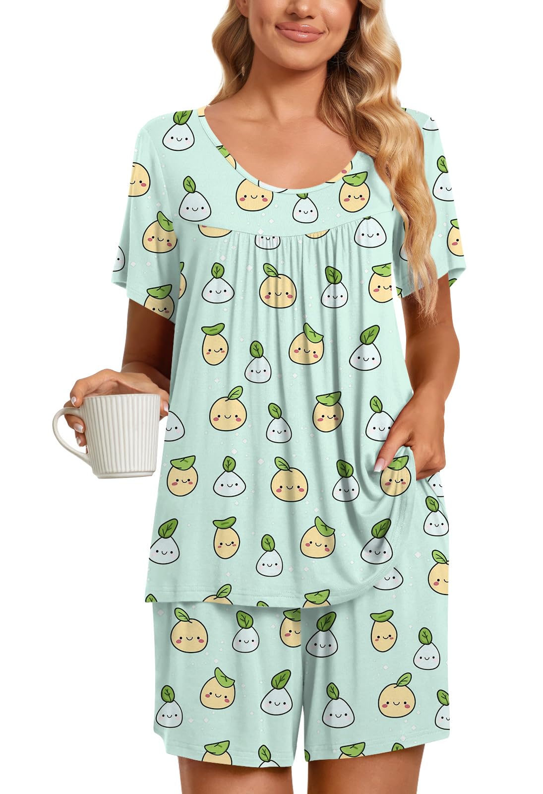 TAOHUADAO 2 Piece Women's Short Sleeve Pajama Sets, Lounge Sleepwear Ladies Pjs Sets with Pockets