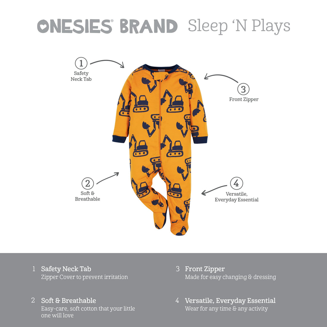 Onesies Brand Baby Boys 4-Pack Sleep 'N Play Footies