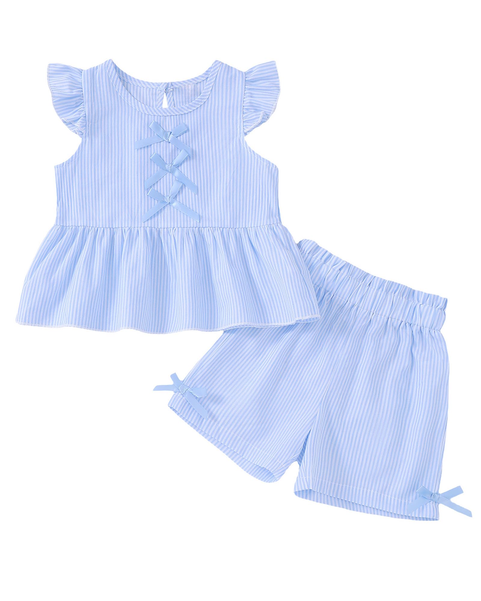 Jecson Toddler Baby Girl Summer Clothes Cotton Ruffled Sleeve Shirt Tops and Shorts Set Outfits 12Months-4T WEBE CLOTHING