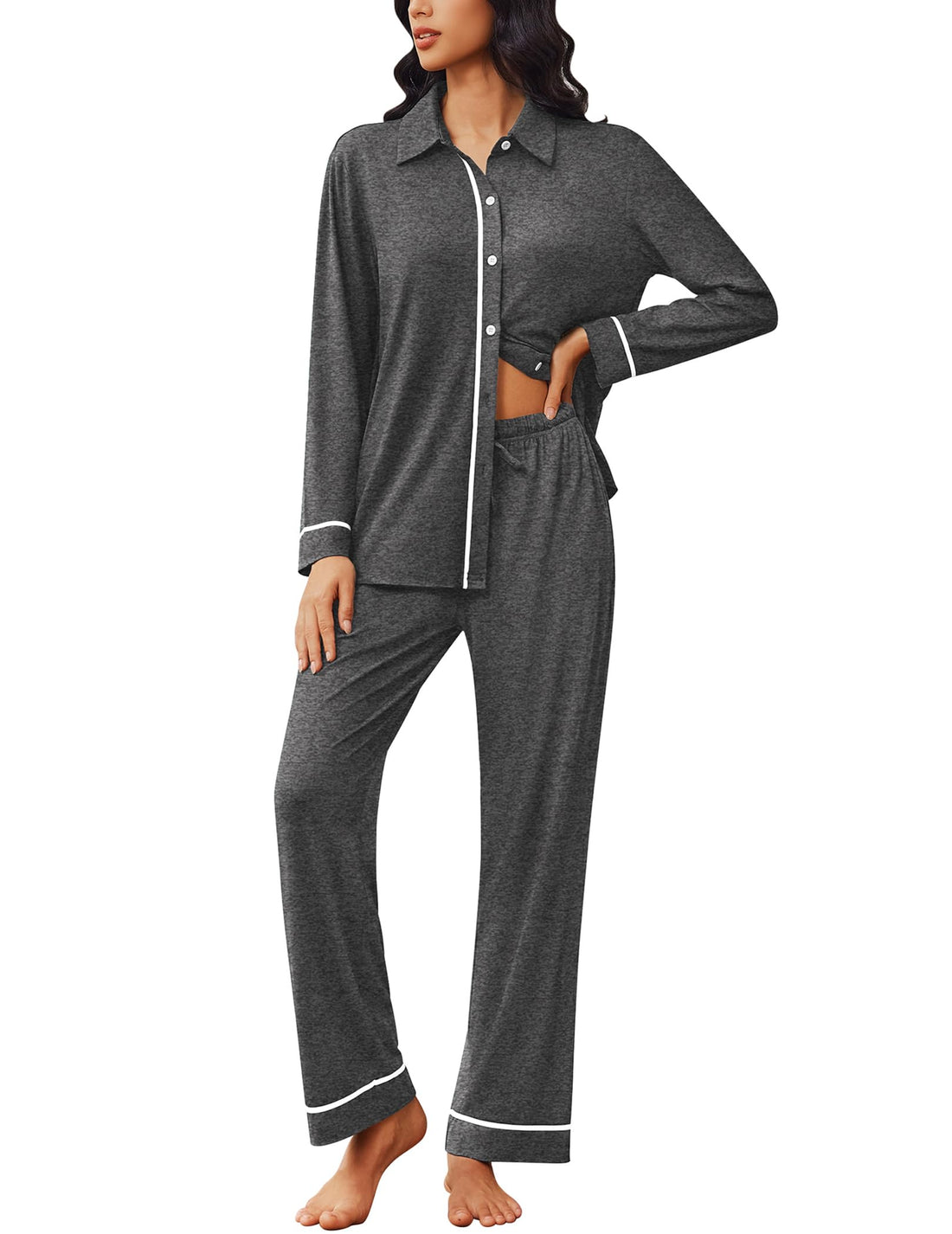Ekouaer Womens Pajama Sets Long Sleeve Sleepwear Soft Button Down Pjs 2 Piece Loungewear witn Pants S-XXL