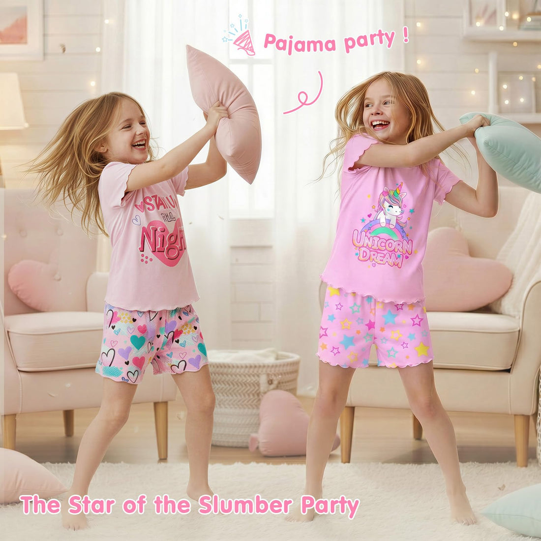 Play Tailor Girls Pajamas for Toddler Ruffled Kids Pajamas Set Short Sleeves Summer Pjs Sleepwear for Girl
