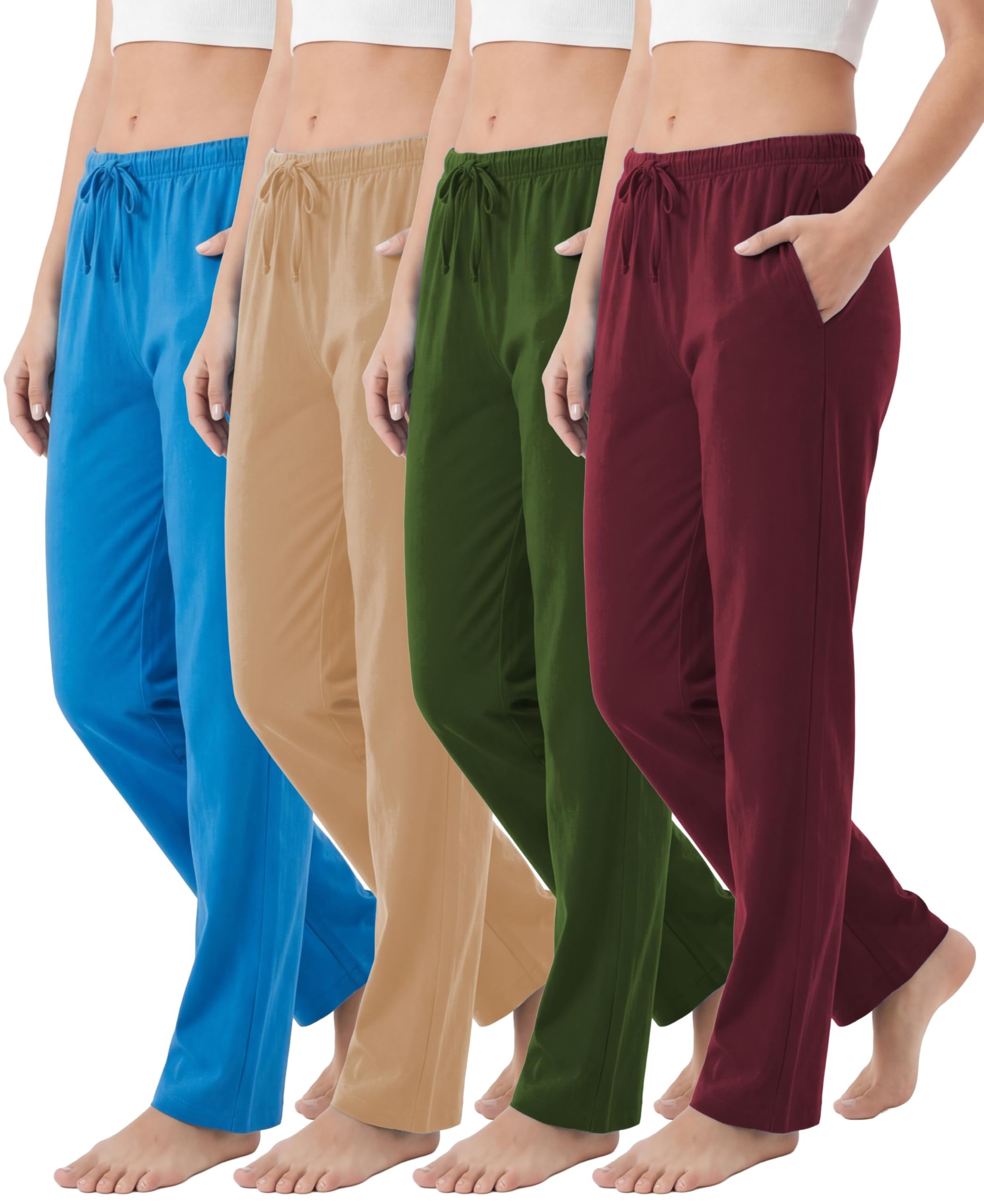 Andrew Scott Women's Cotton Blend Pajama Lounge Pants | Soft Knit Sleepwear with Pockets & Drawstring | Multi-Pack
